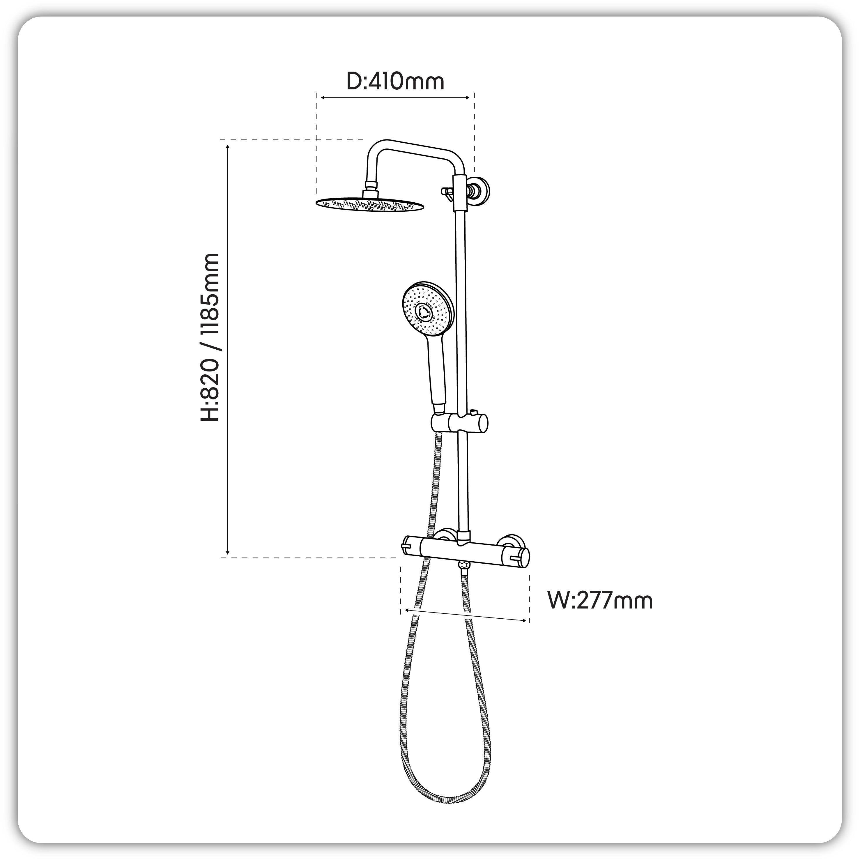 Baridi Thermostatic Shower Mixer Set, 20cm Round Head, Height Adjustable Rail, Chrome - DH314