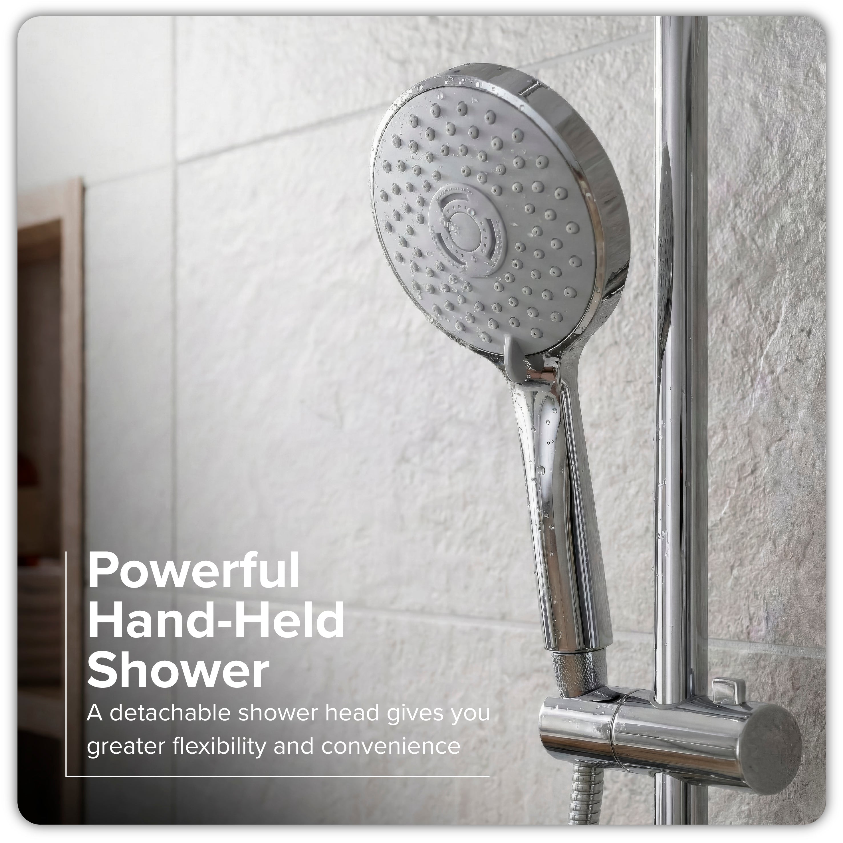 Baridi Thermostatic Shower Mixer Set, 20cm Round Head, Height Adjustable Rail, Chrome - DH314