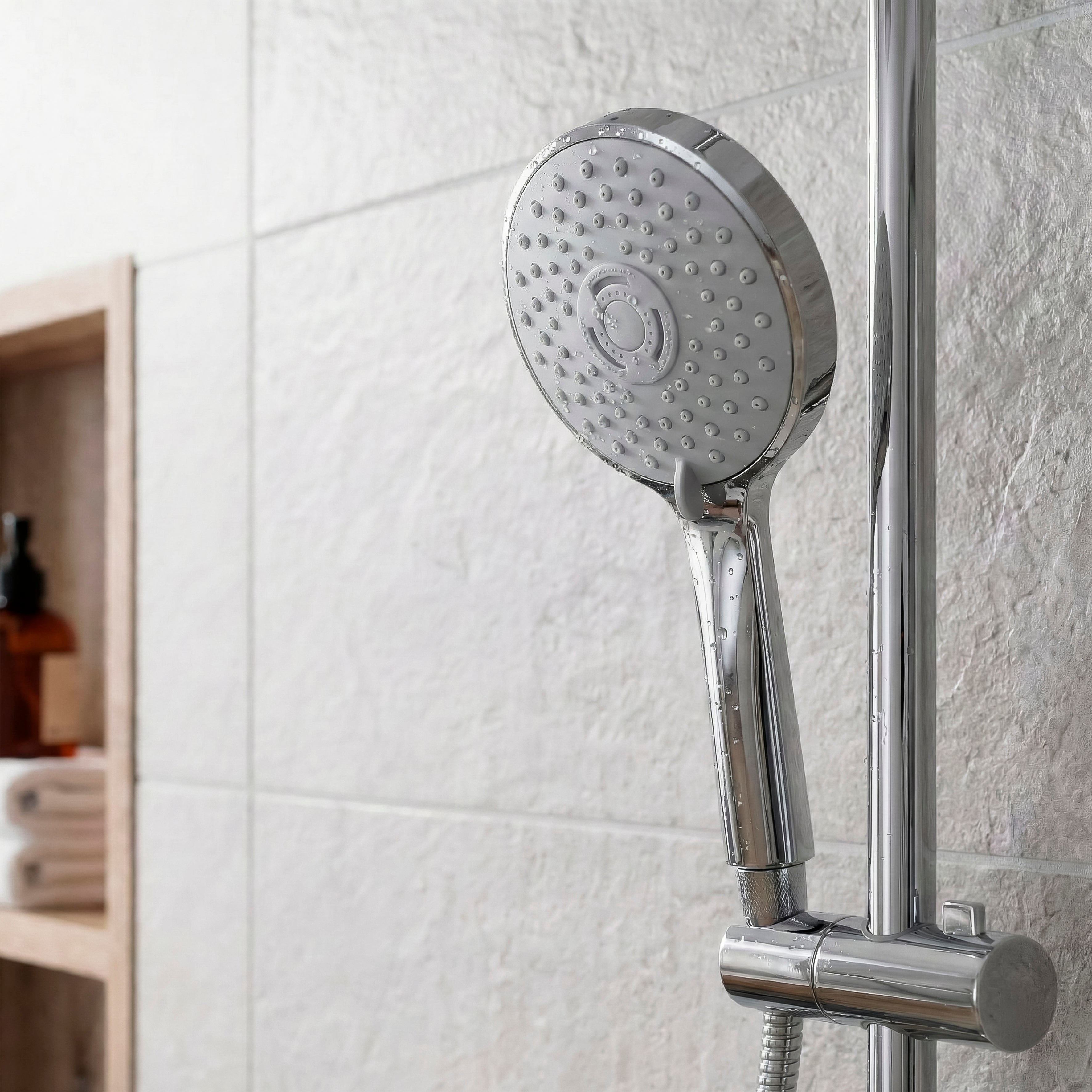 Baridi Thermostatic Shower Mixer Set, 20cm Round Head, Height Adjustable Rail, Chrome - DH314