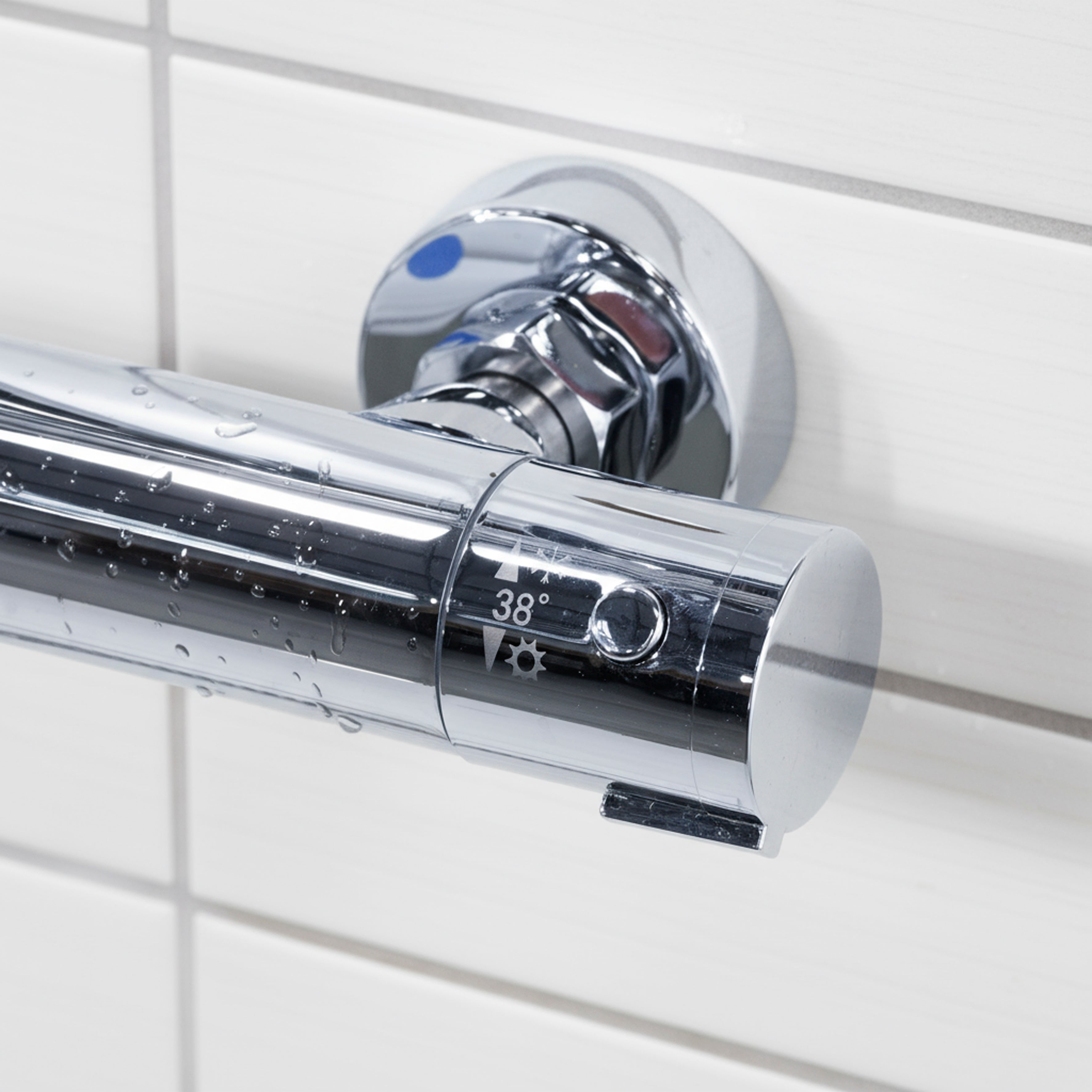 Baridi Thermostatic Shower Mixer Set, 20cm Round Head, Height Adjustable Rail, Chrome - DH314