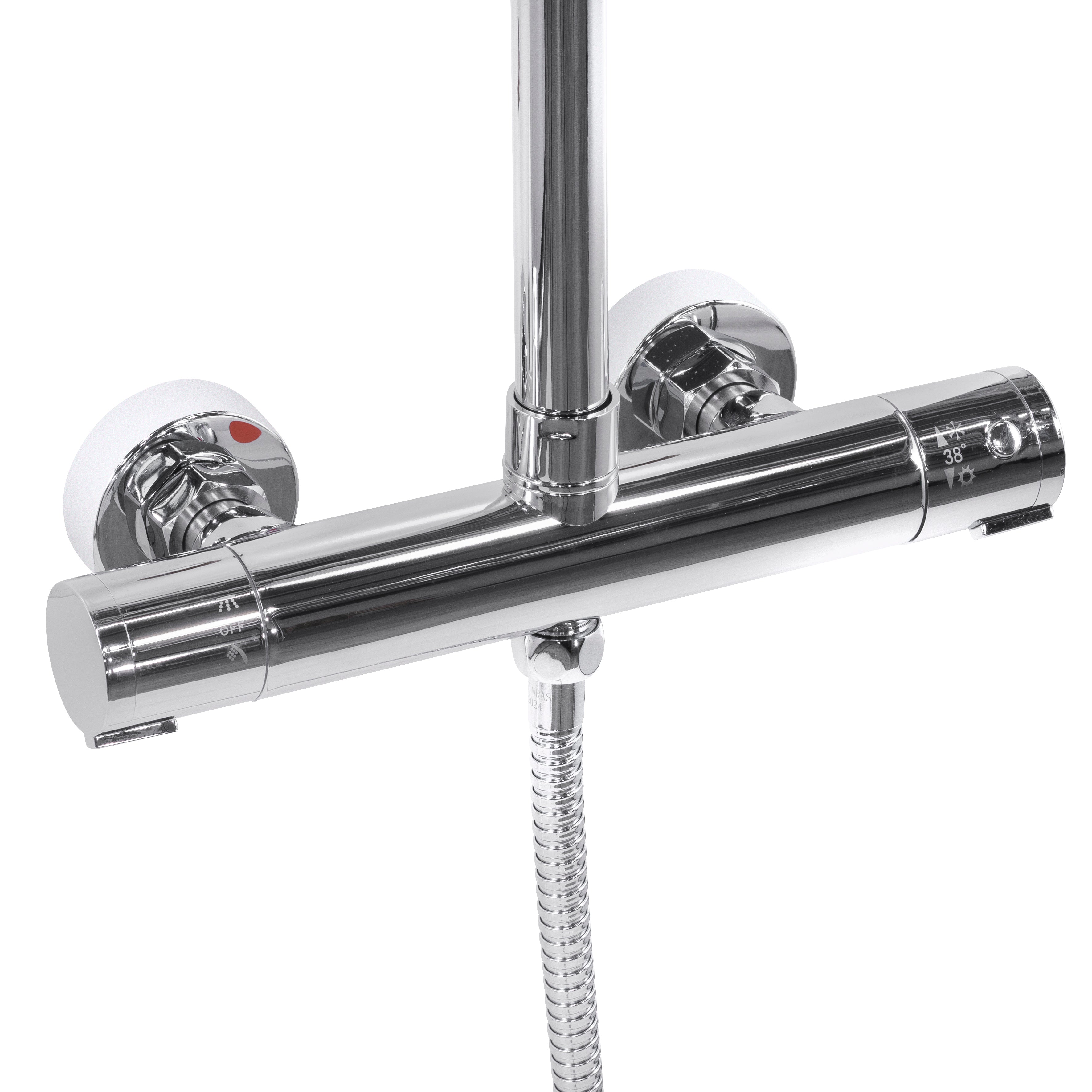 Baridi Thermostatic Shower Mixer Set, 20cm Round Head, Height Adjustable Rail, Chrome - DH314