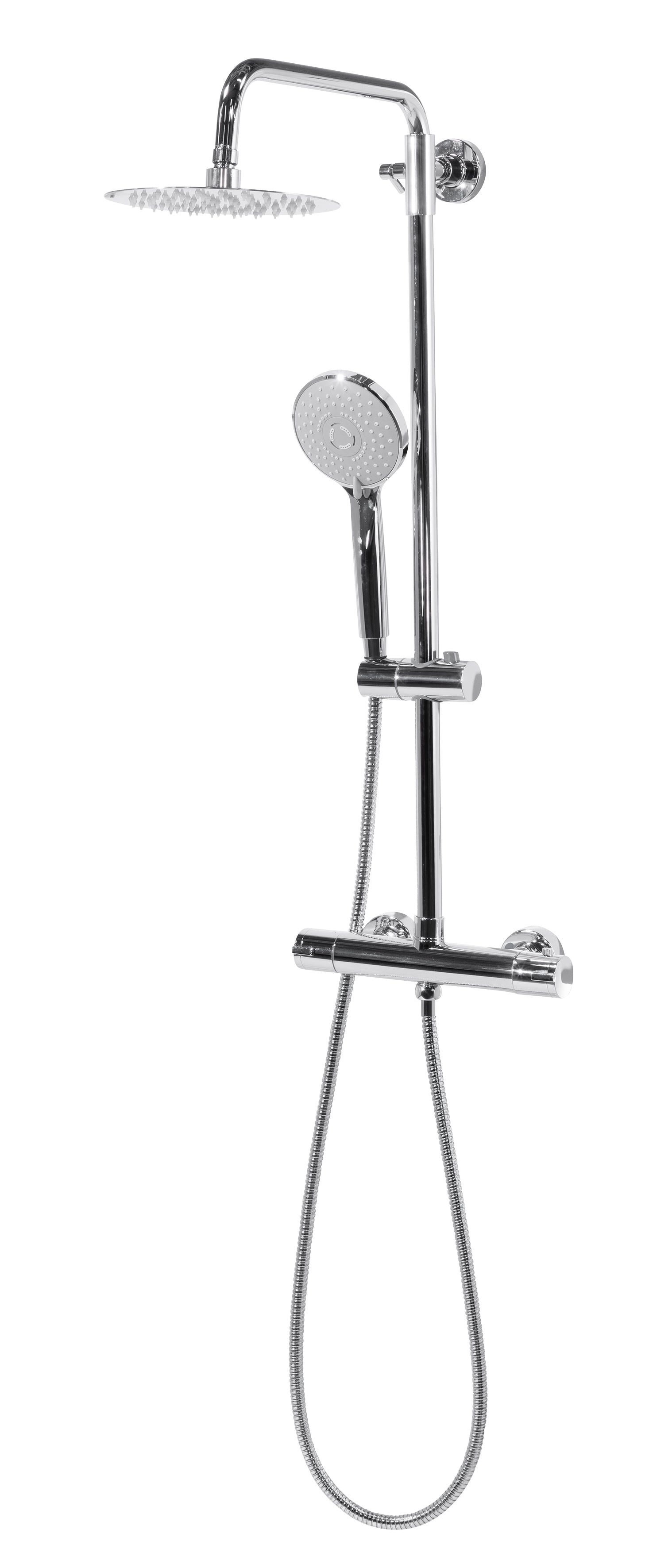 Baridi Thermostatic Shower Mixer Set, 20cm Round Head, Height Adjustable Rail, Chrome - DH314