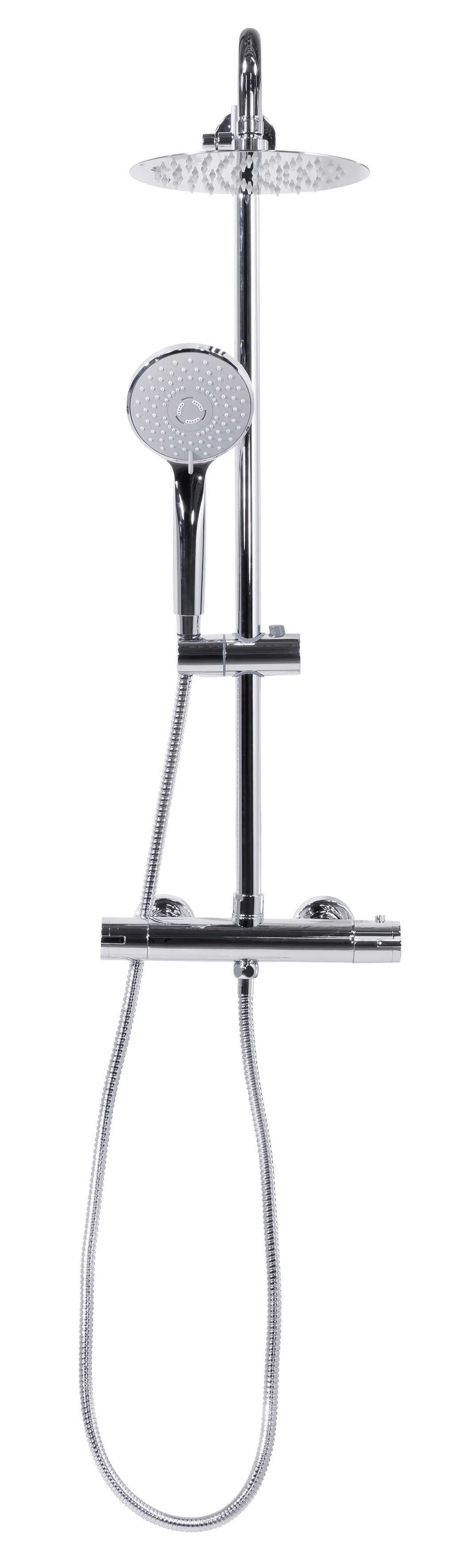 Baridi Thermostatic Shower Mixer Set, 20cm Round Head, Height Adjustable Rail, Chrome - DH314