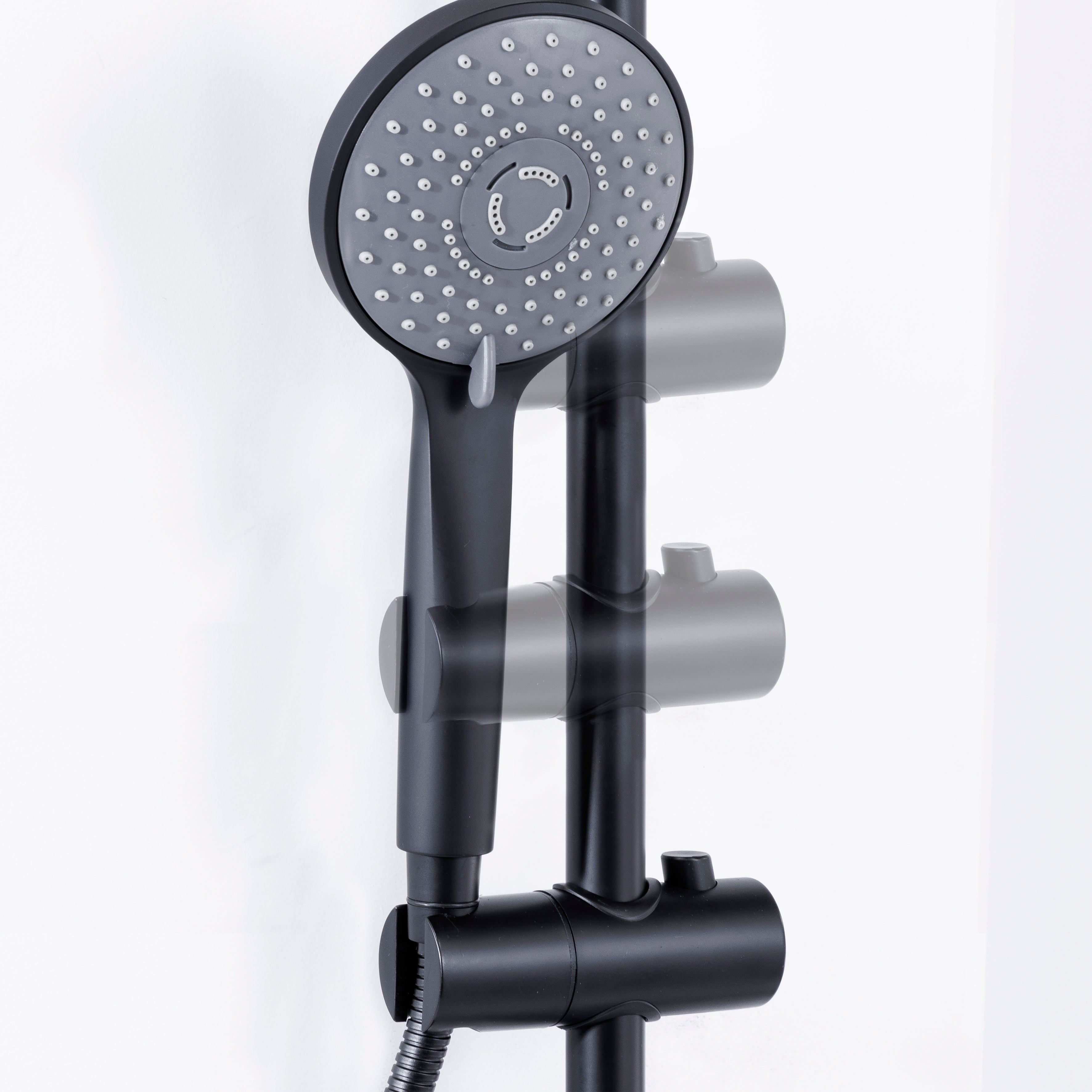 Baridi Thermostatic Shower Mixer Set, 20cm Round Head, Height Adjustable Rail, Black - DH315