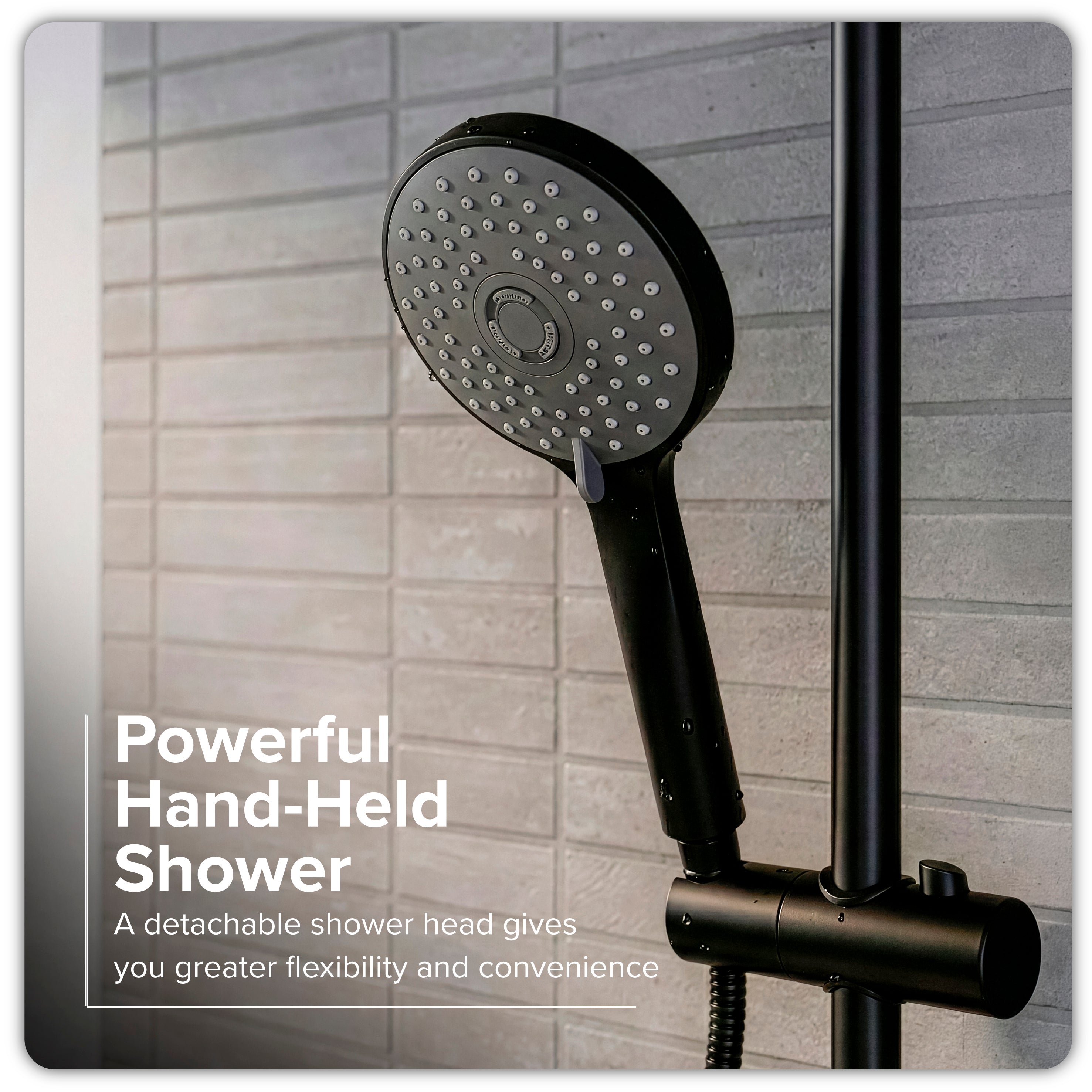 Baridi Thermostatic Shower Mixer Set, 20cm Round Head, Height Adjustable Rail, Black - DH315