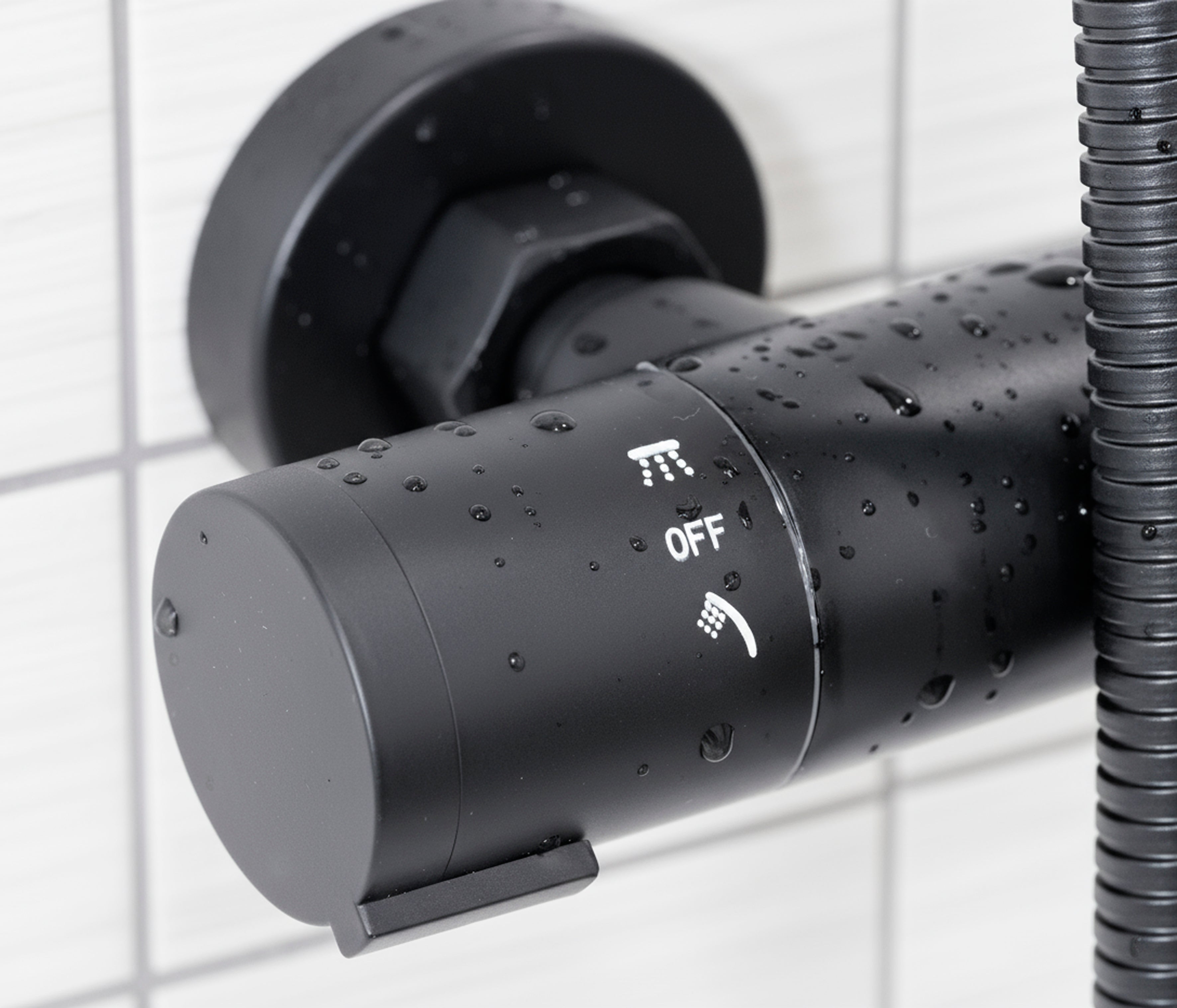 Baridi Thermostatic Shower Mixer Set, 20cm Round Head, Height Adjustable Rail, Black - DH315