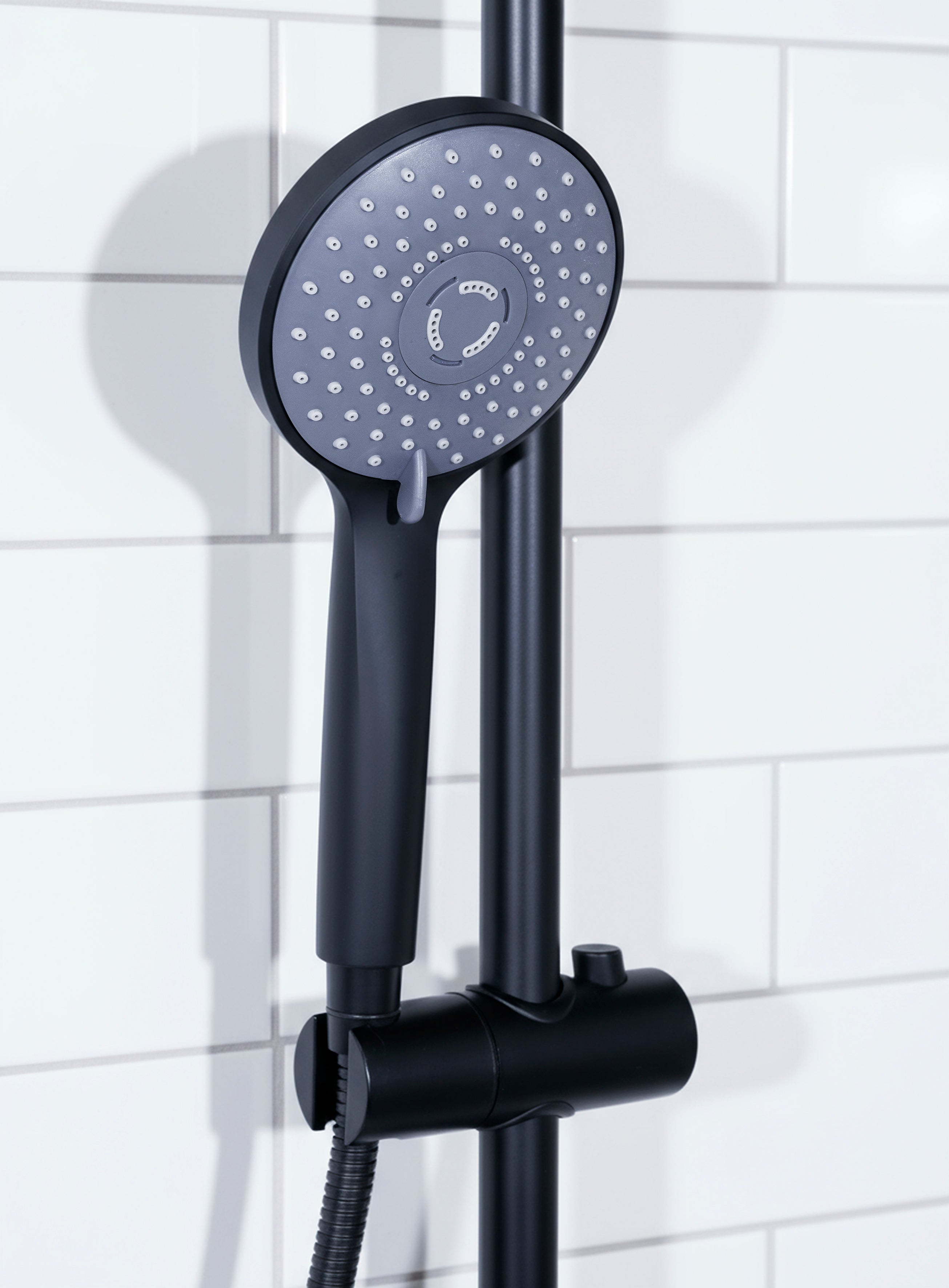 Baridi Thermostatic Shower Mixer Set, 20cm Round Head, Height Adjustable Rail, Black - DH315