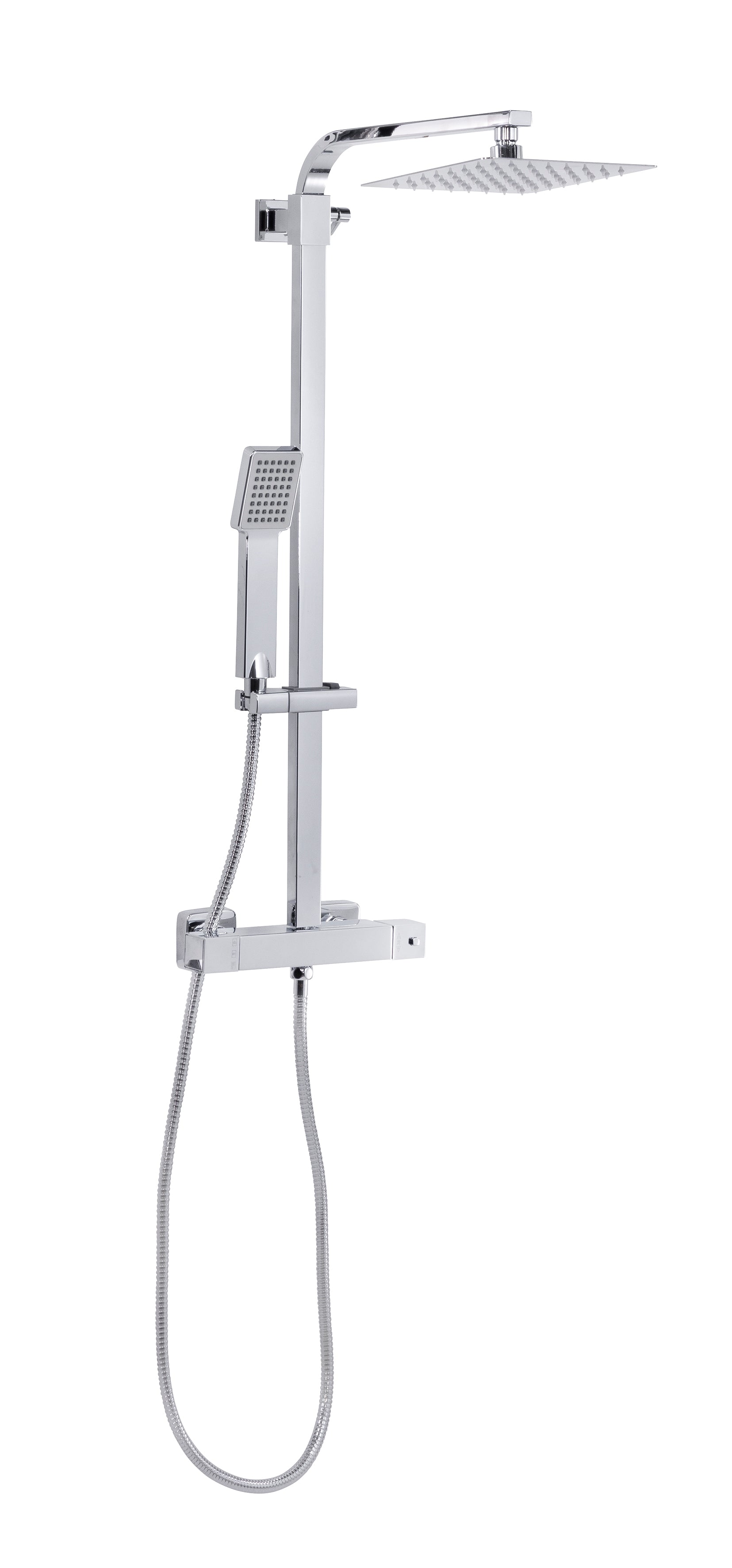 Baridi Thermostatic Shower Mixer Set, 20x20cm Square Head, Height Adjustable Rail, Chrome - DH316