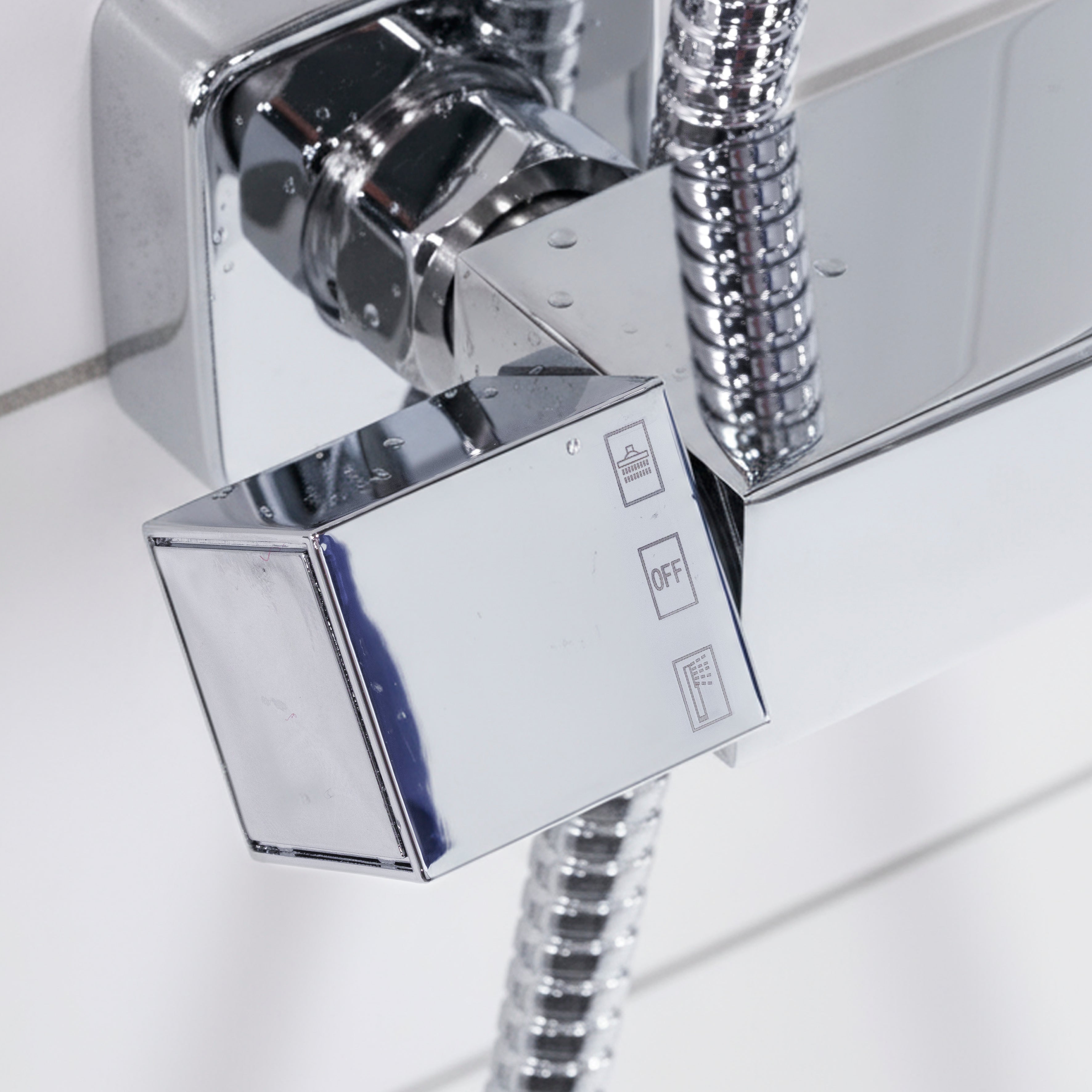 Baridi Thermostatic Shower Mixer Set, 20x20cm Square Head, Height Adjustable Rail, Chrome - DH316