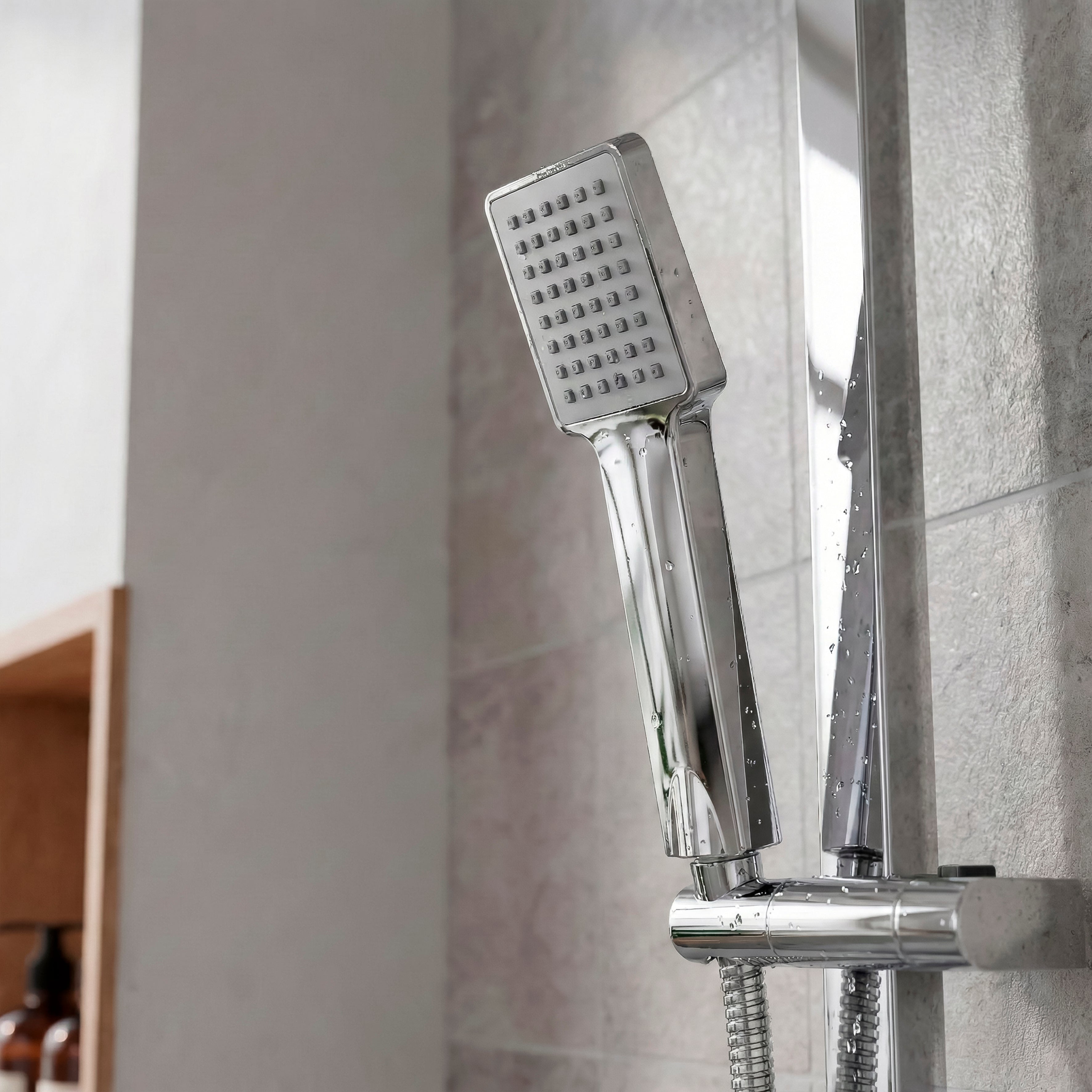 Baridi Thermostatic Shower Mixer Set, 20x20cm Square Head, Height Adjustable Rail, Chrome - DH316
