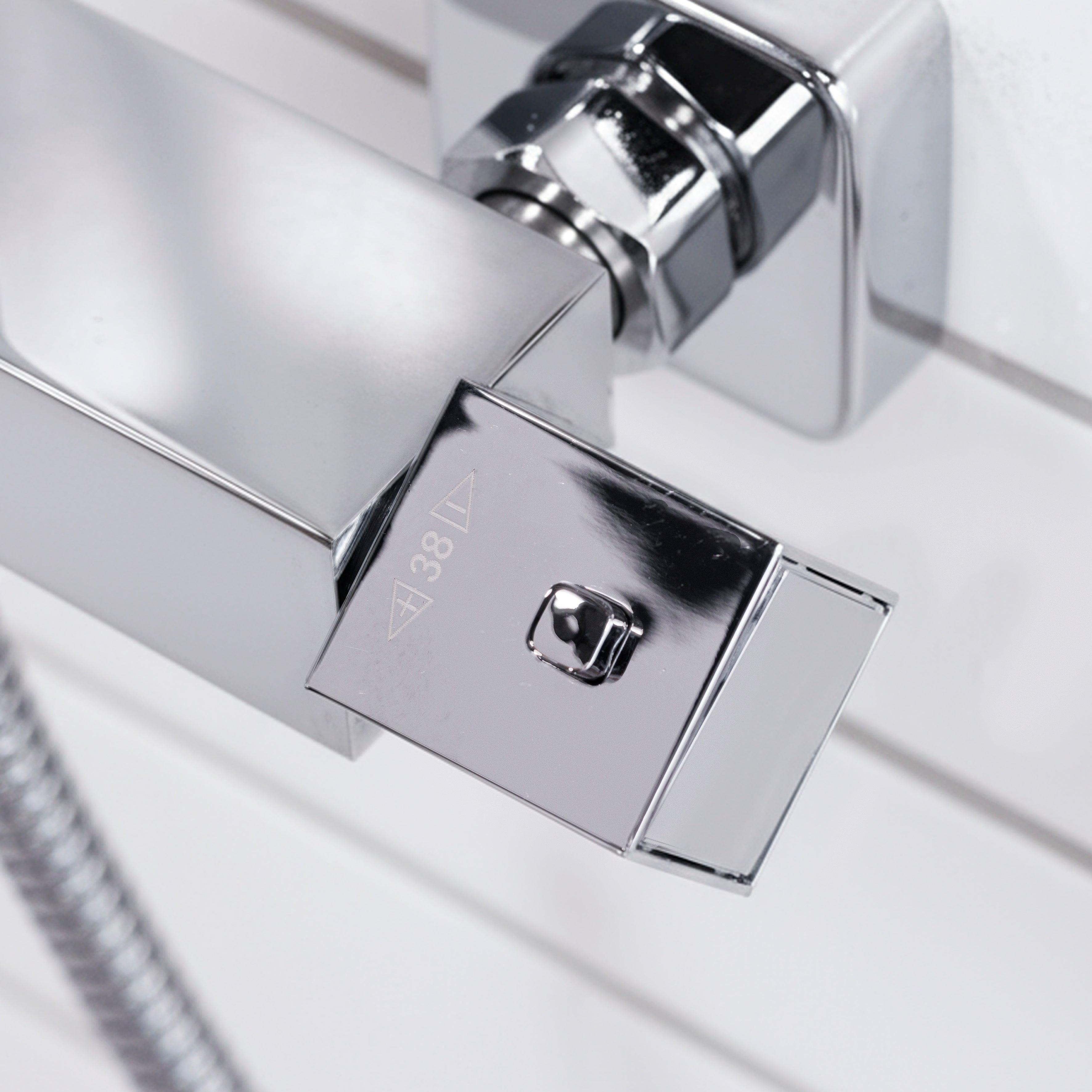 Baridi Thermostatic Shower Mixer Set, 20x20cm Square Head, Height Adjustable Rail, Chrome - DH316
