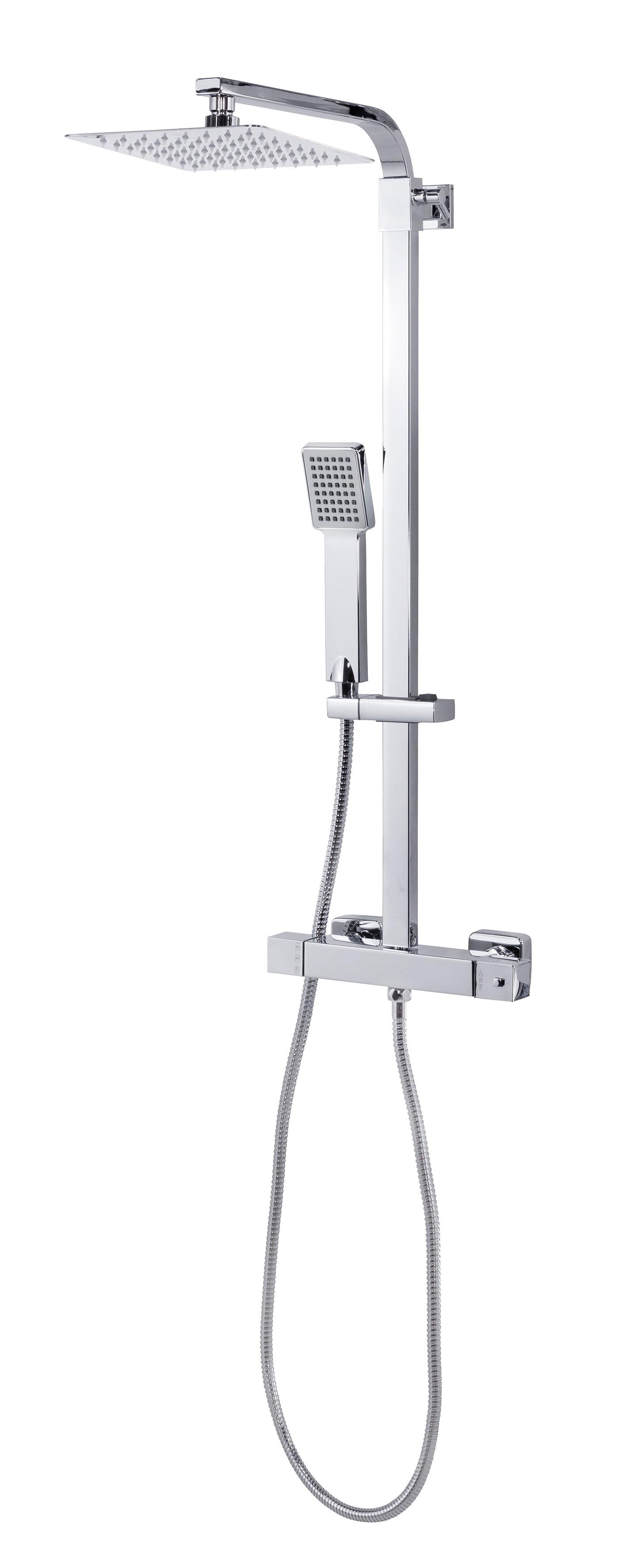 Baridi Thermostatic Shower Mixer Set, 20x20cm Square Head, Height Adjustable Rail, Chrome - DH316