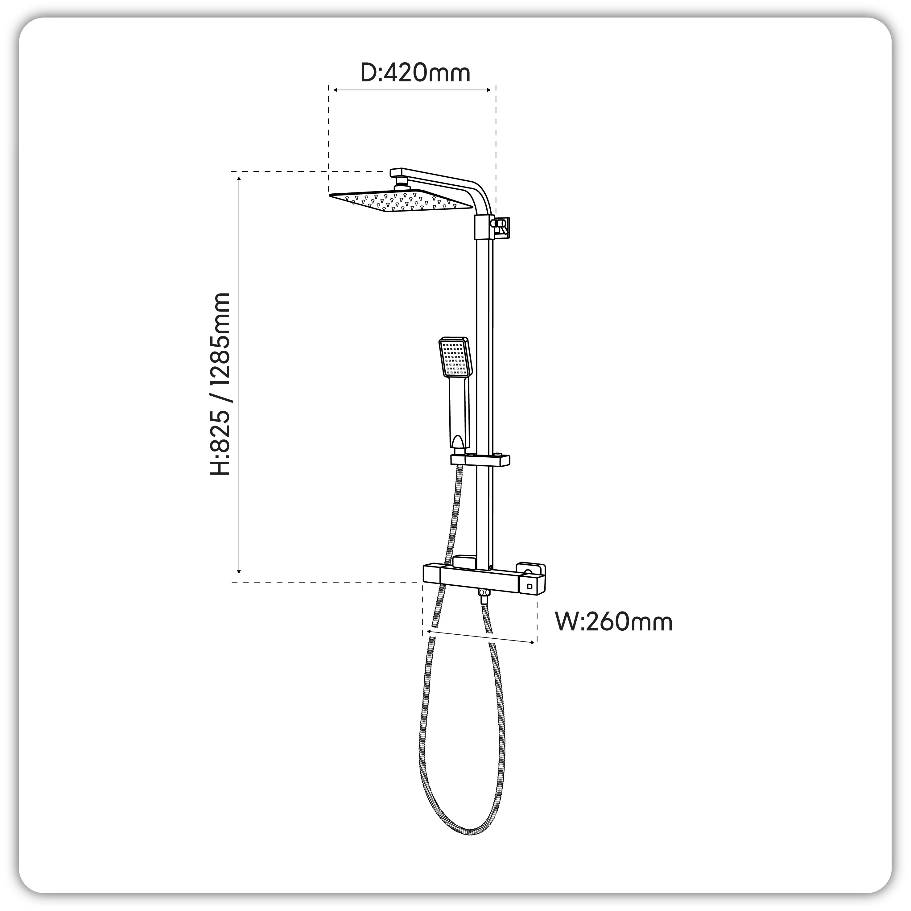 Baridi Thermostatic Shower Mixer Set, 20x20cm Square Head, Height Adjustable Rail, Black - DH317