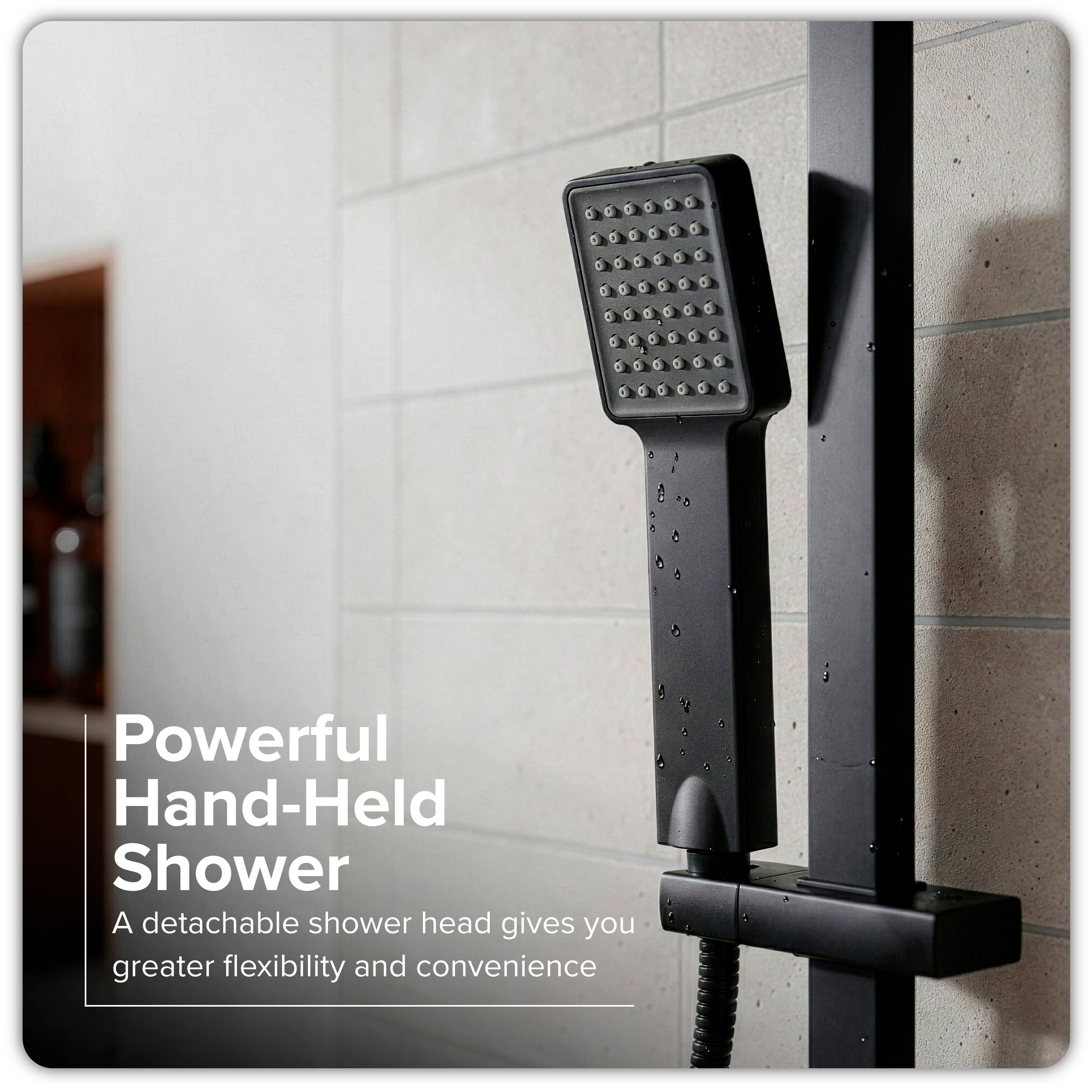 Baridi Thermostatic Shower Mixer Set, 20x20cm Square Head, Height Adjustable Rail, Black - DH317