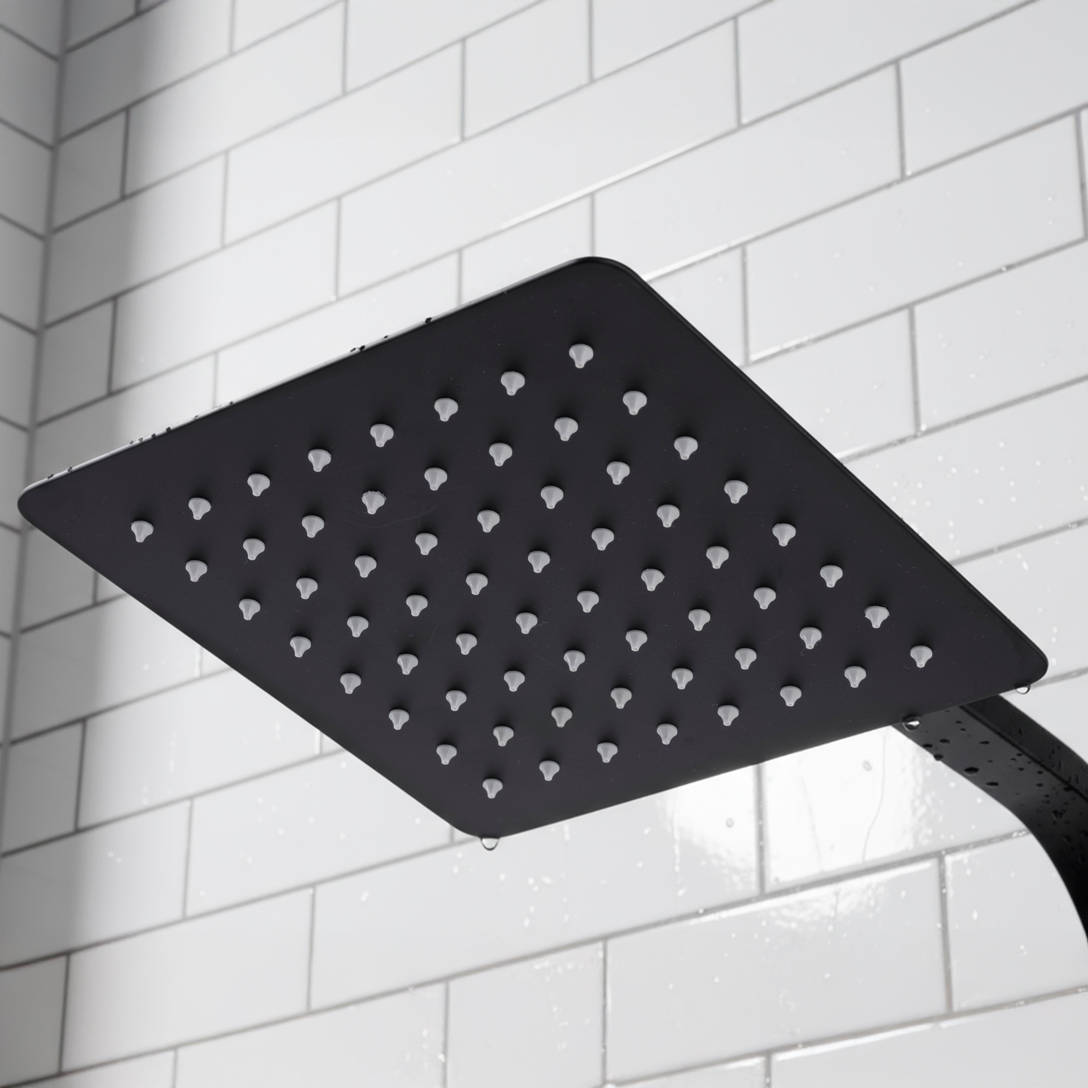 Baridi Thermostatic Shower Mixer Set, 20x20cm Square Head, Height Adjustable Rail, Black - DH317