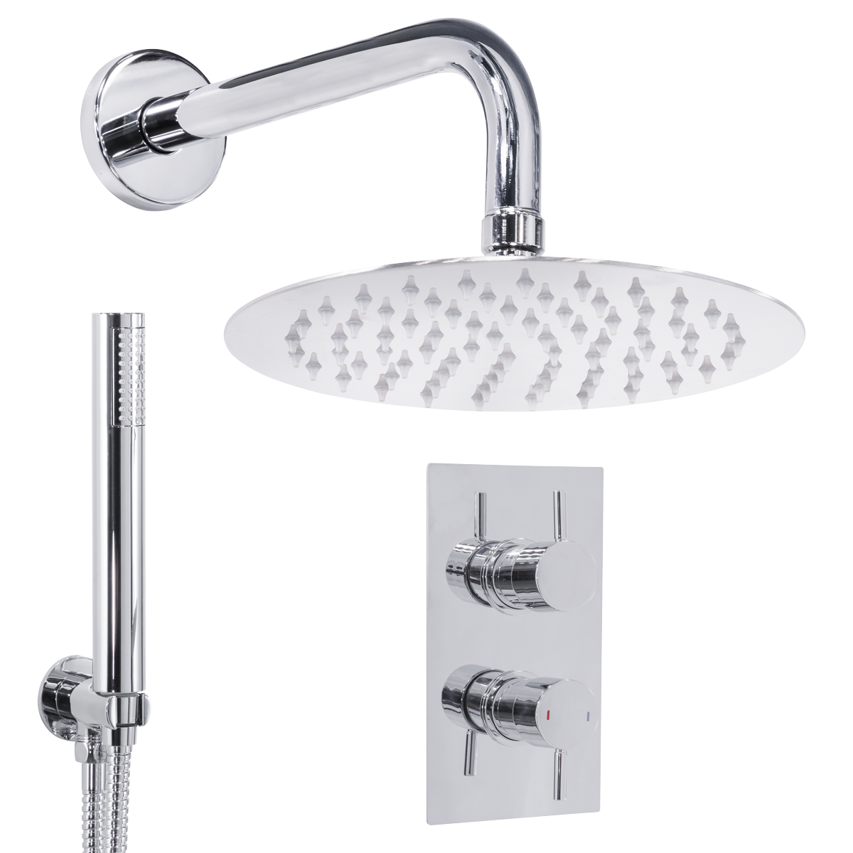 Baridi Concealed Thermostatic Shower Set, Dual Outlet, Ø20cm Round Shower Head & Hand Shower, Chrome - DH318