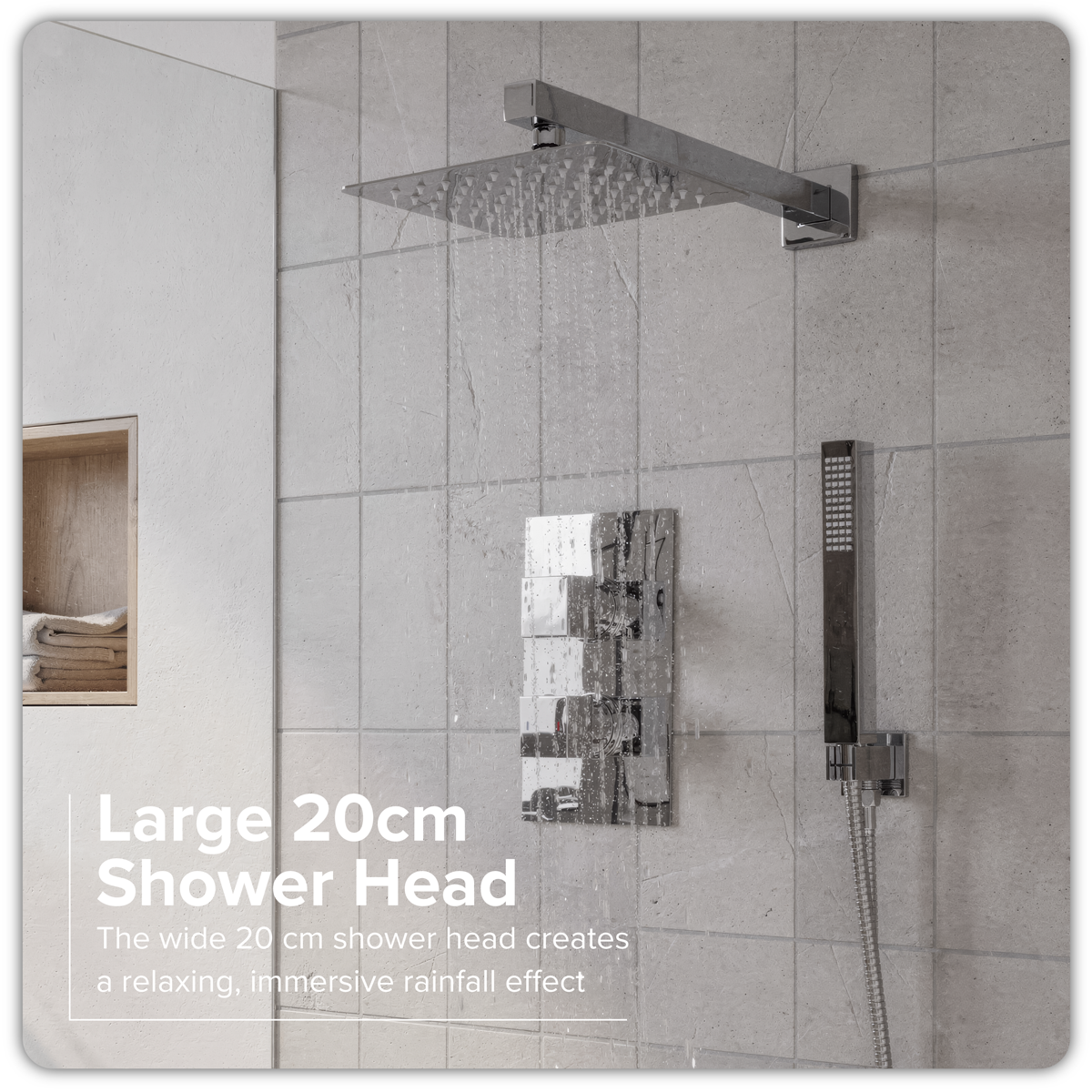 Baridi Concealed Thermostatic Shower Set 20 x 20cm Square Head & Hand Shower - Chrome - DH320