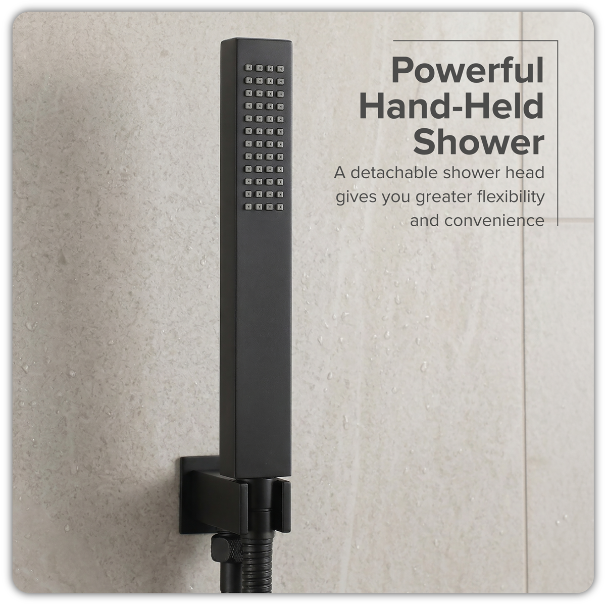 Baridi Concealed Thermostatic Shower Set 20 x 20cm Square Head & Hand Shower, Black - DH321