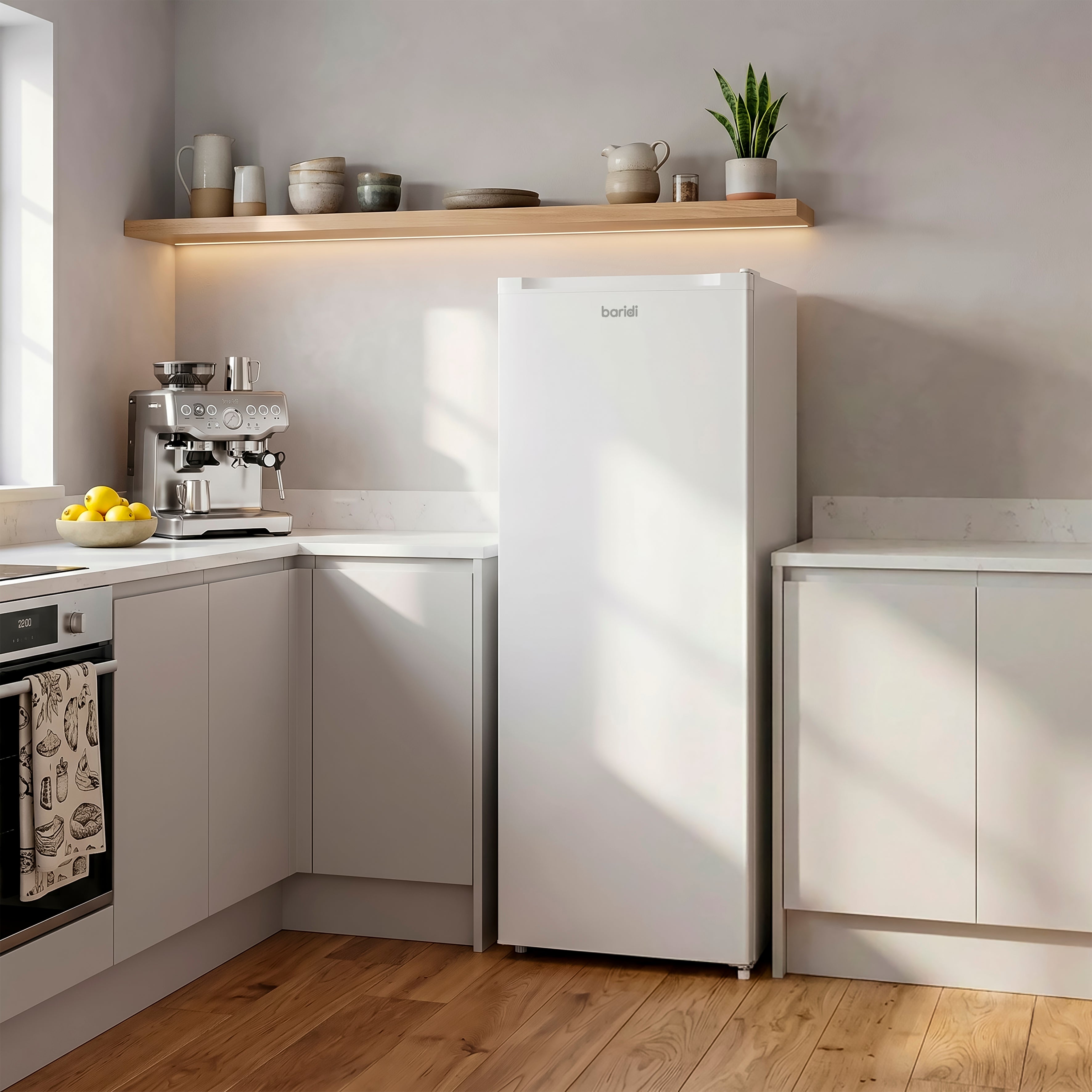 Baridi Freestanding Tall Larder Fridge, 241L Capacity with Reversible Door, 55cm Wide, White – DH322