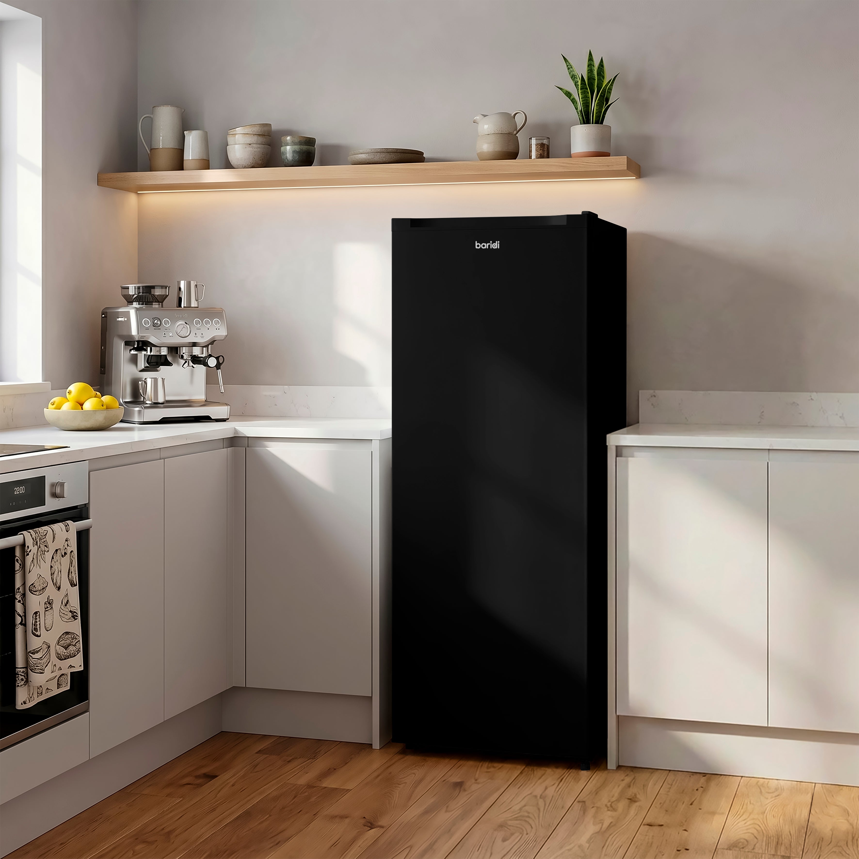 Baridi Freestanding Tall Larder Fridge, 241L Capacity with Reversible Door, 55cm Wide, Black – DH323