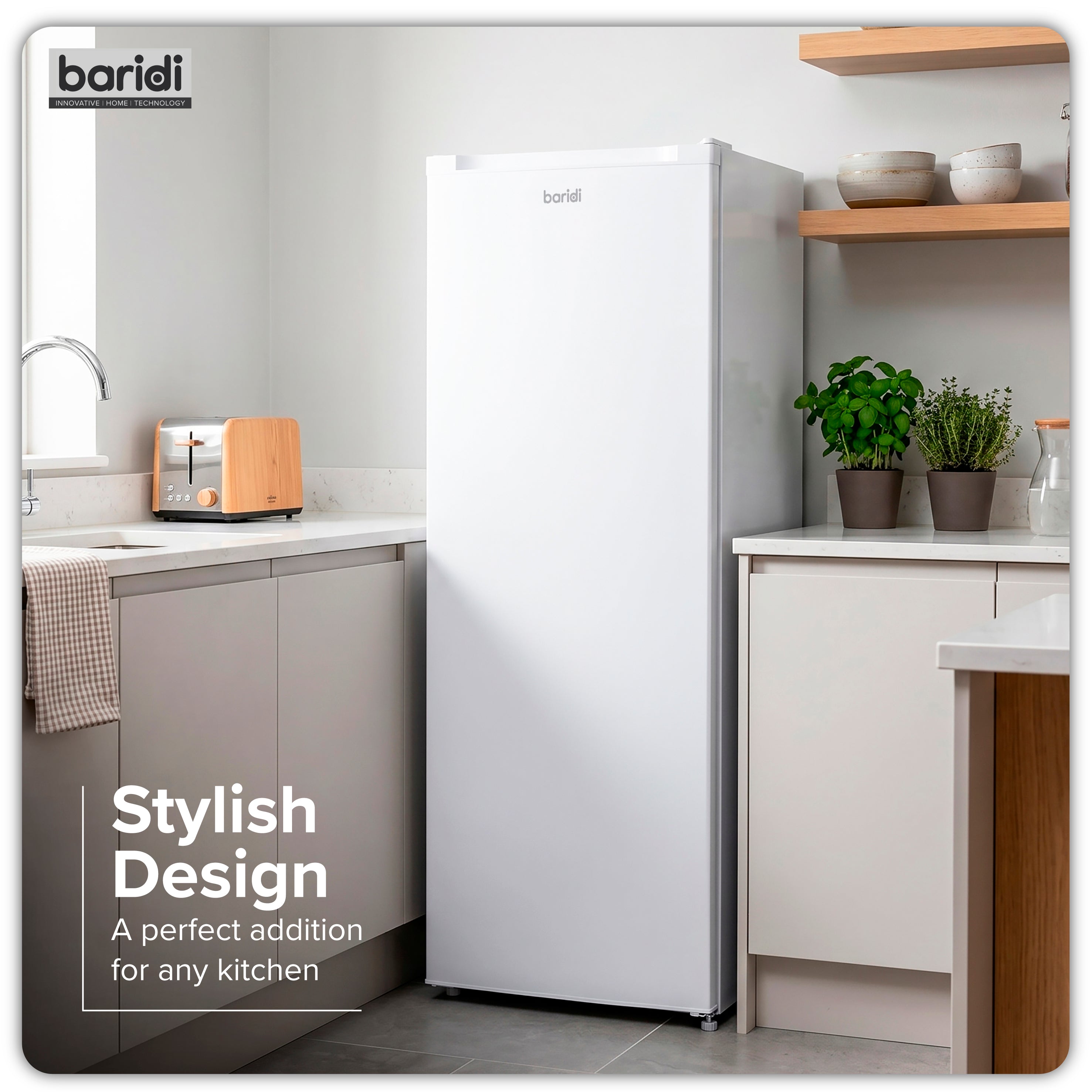 Baridi Freestanding Tall Freezer, 177L Capacity with Reversible Door, White – DH324