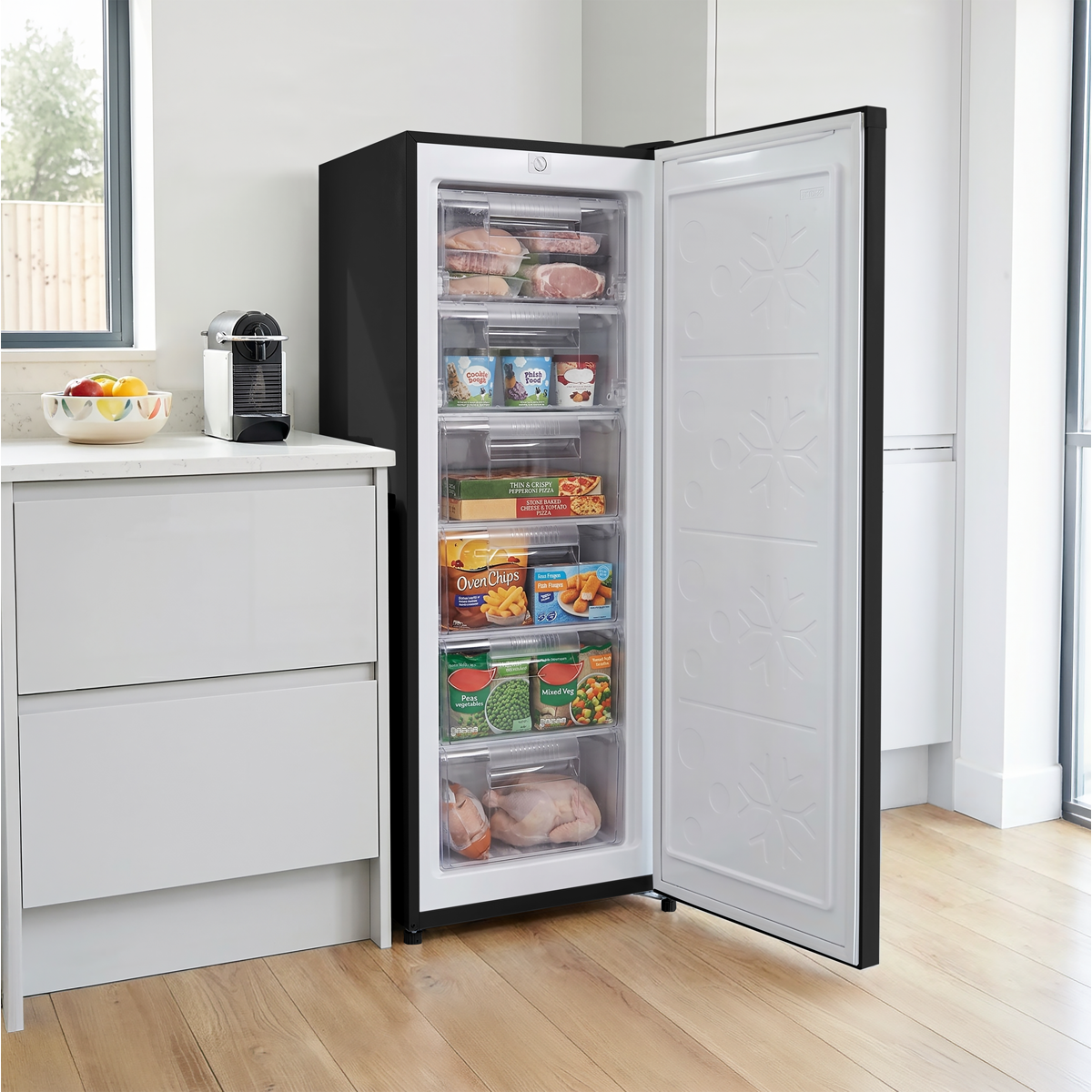 Baridi Freestanding Tall Freezer, 177L Capacity with Reversible Door, Black – DH325
