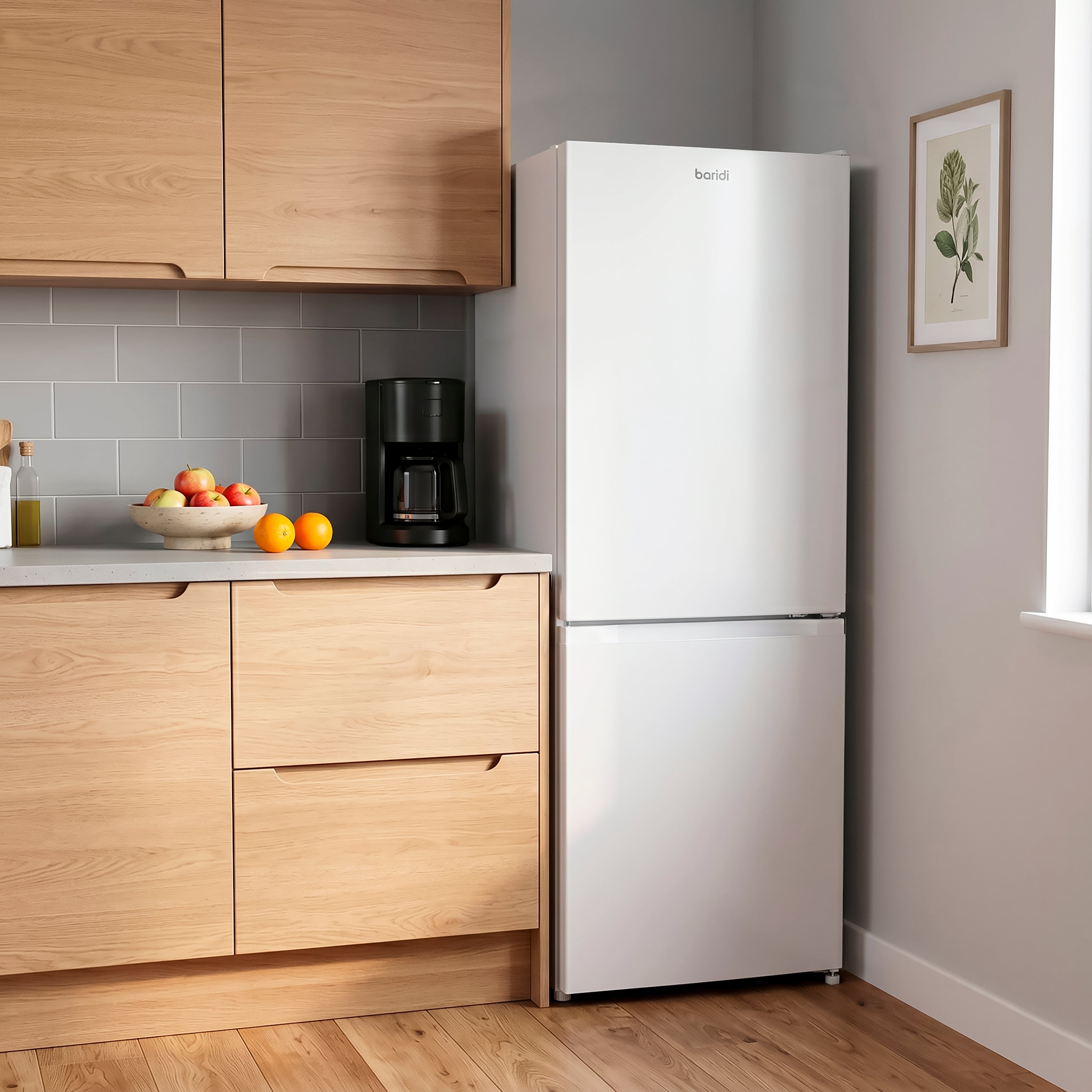Baridi 60/40 Smart Frost Fridge Freezer 227L Capacity, White - DH326