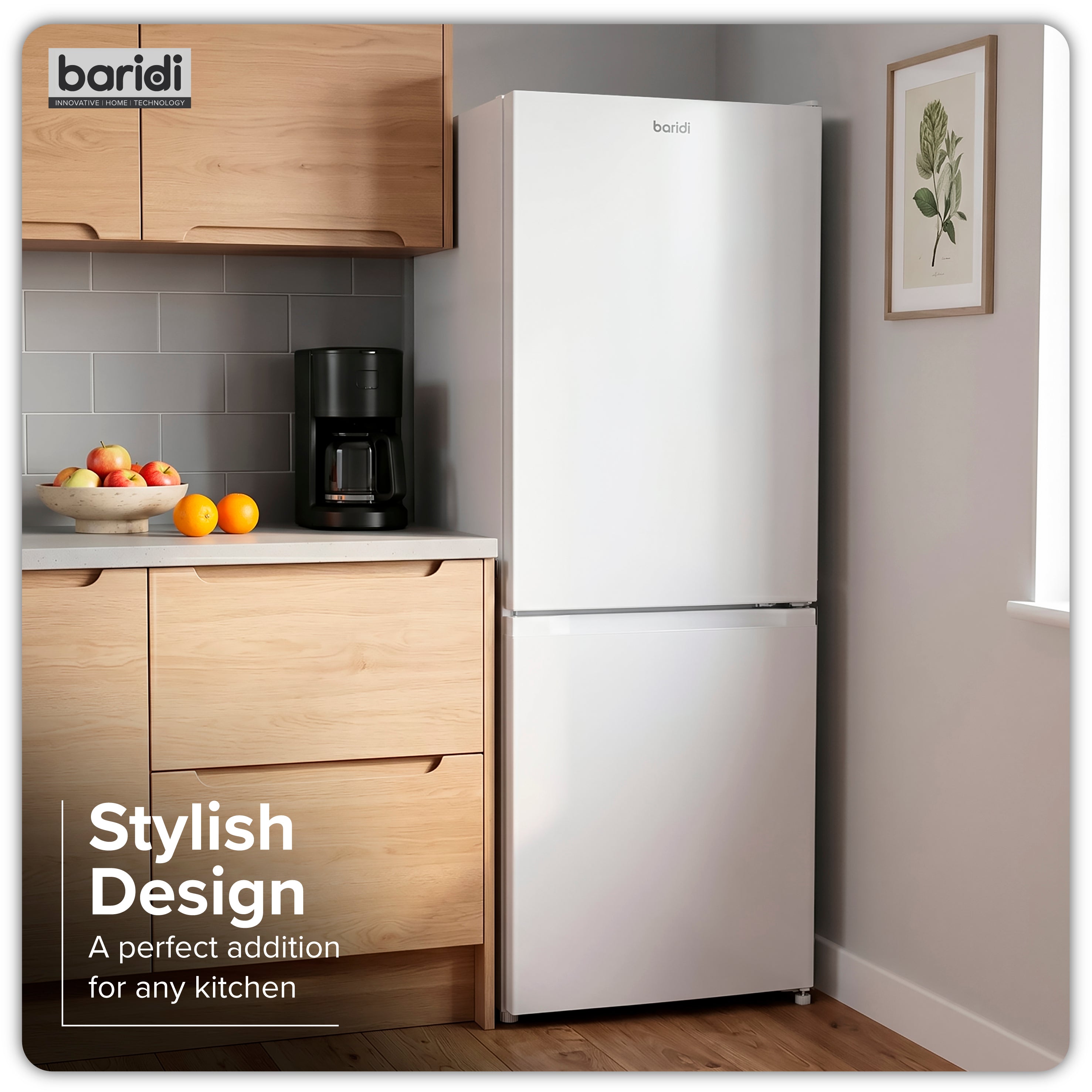 Baridi 60/40 Smart Frost Fridge Freezer 227L Capacity, White - DH326