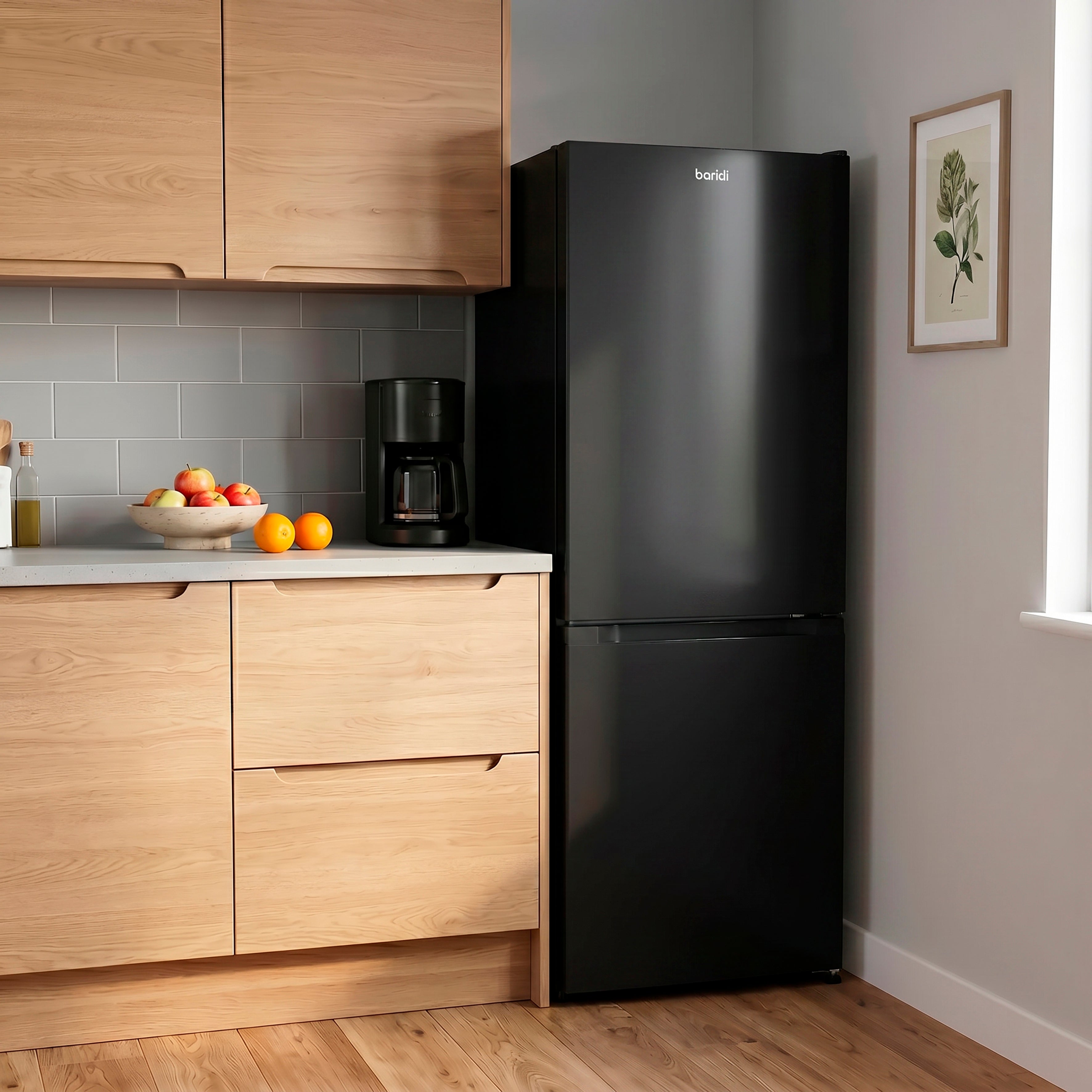 Baridi 60/40 Smart Frost Fridge Freezer 227L Capacity, Black - DH327