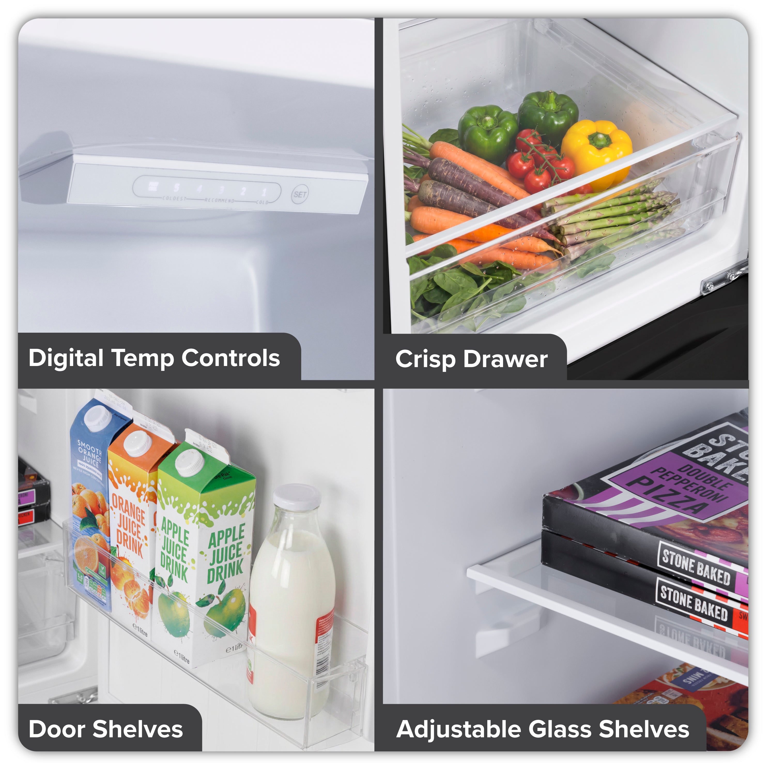 Baridi 50/50 Smart Frost Fridge Freezer 254L Capacity, Black - DH329