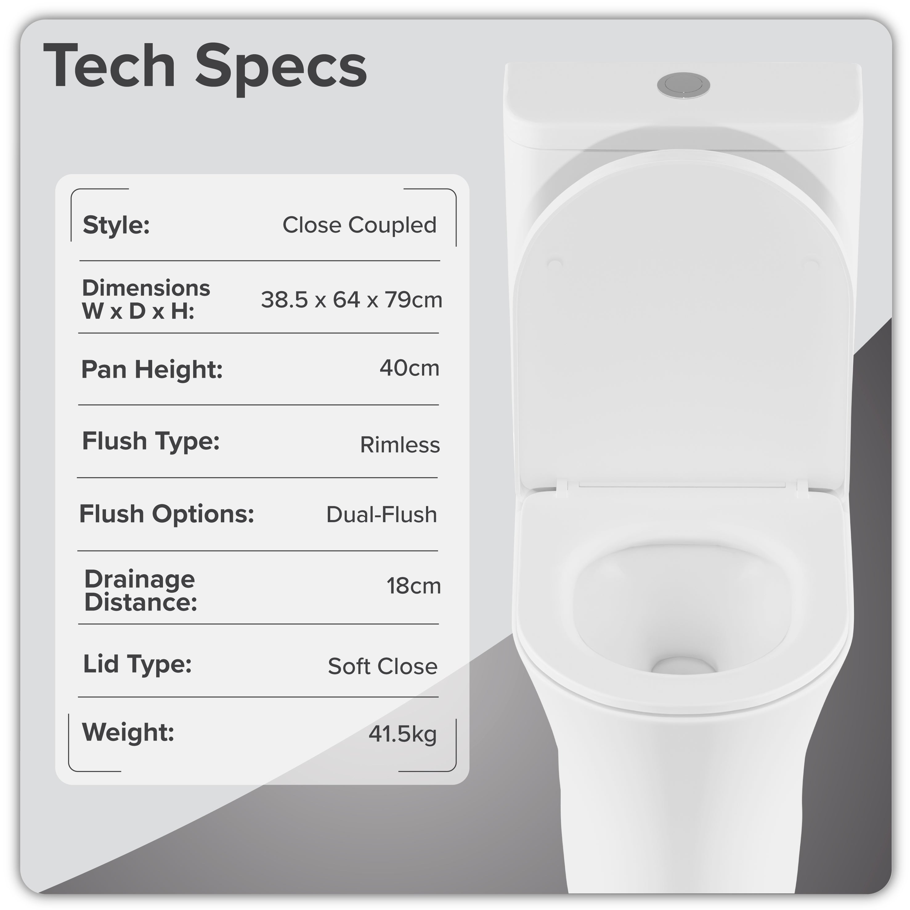 Baridi Close-Coupled Toilet with Soft Close Seat, Dual Flush Cistern & Rimless Flush, White - DH332