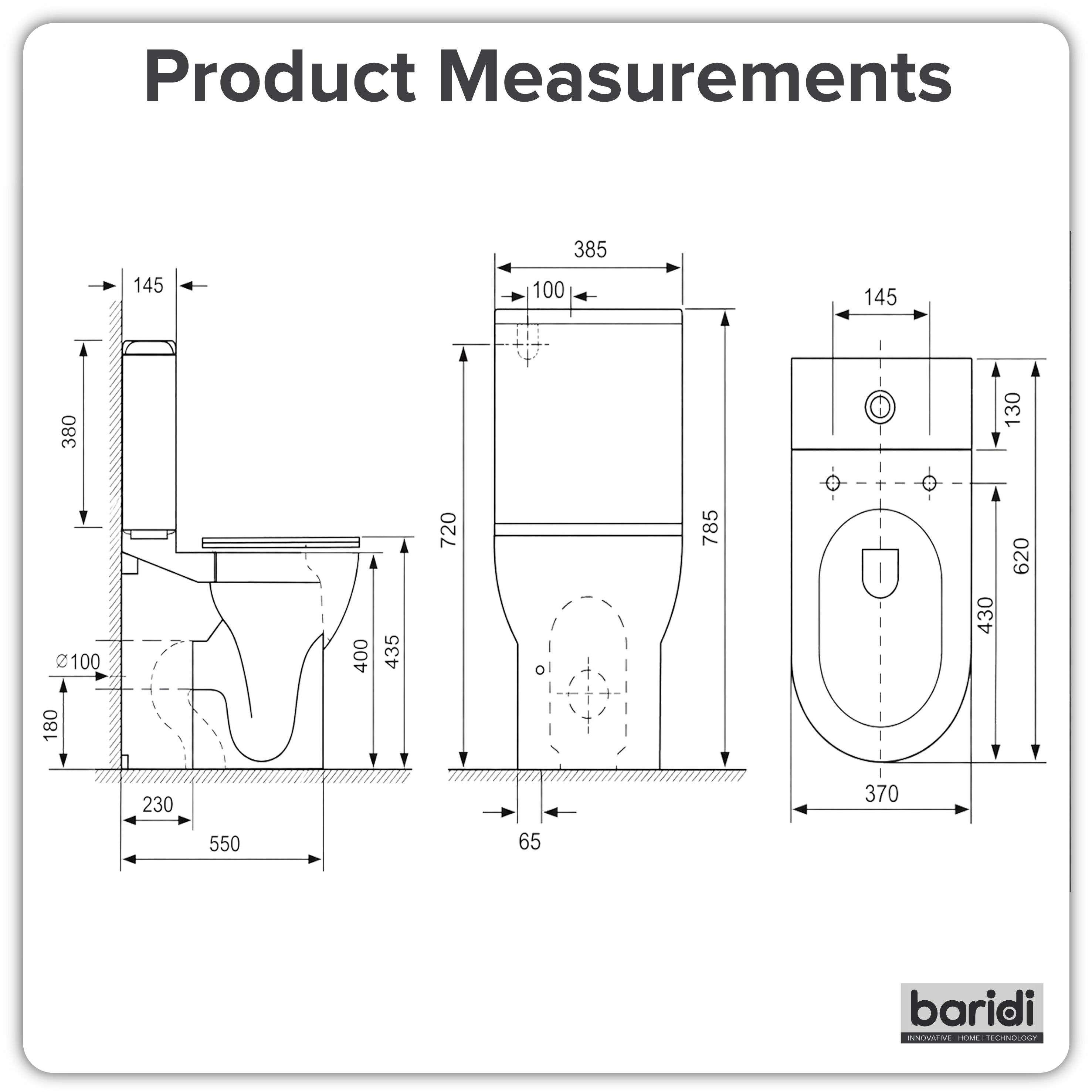 Baridi Close-Coupled Toilet with Soft Close Seat, Dual Flush Cistern & Rimless Flush, White - DH333