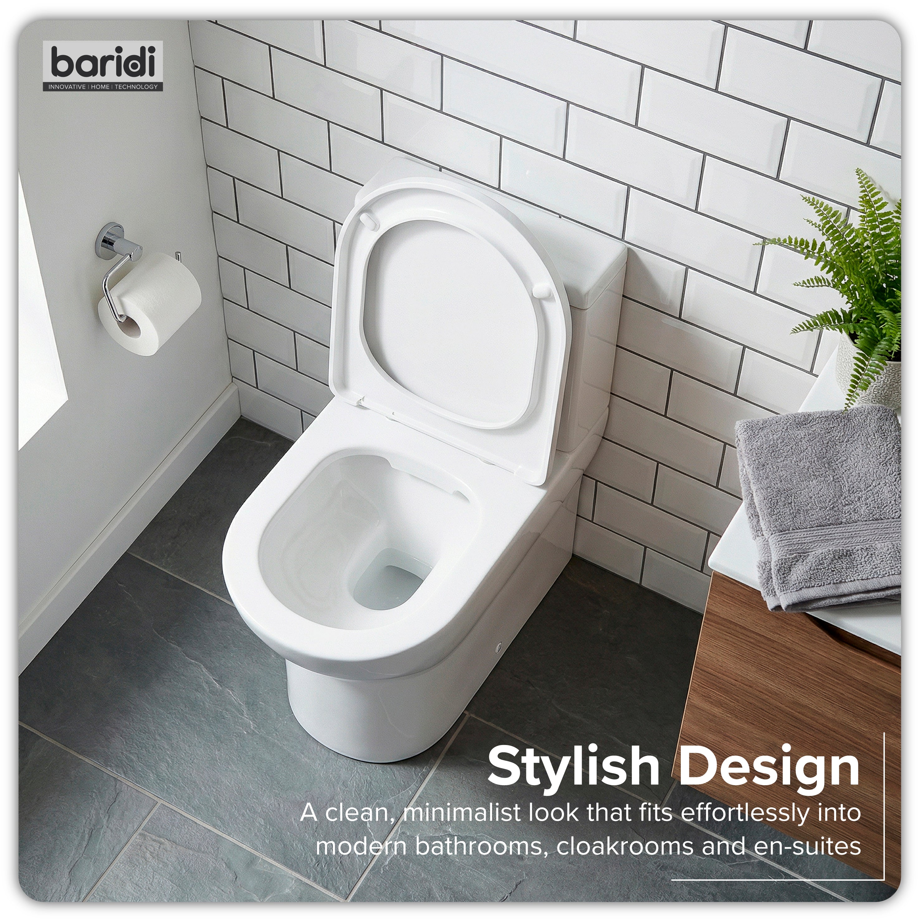 Baridi Close-Coupled Toilet with Soft Close Seat, Dual Flush Cistern & Rimless Flush, White - DH333