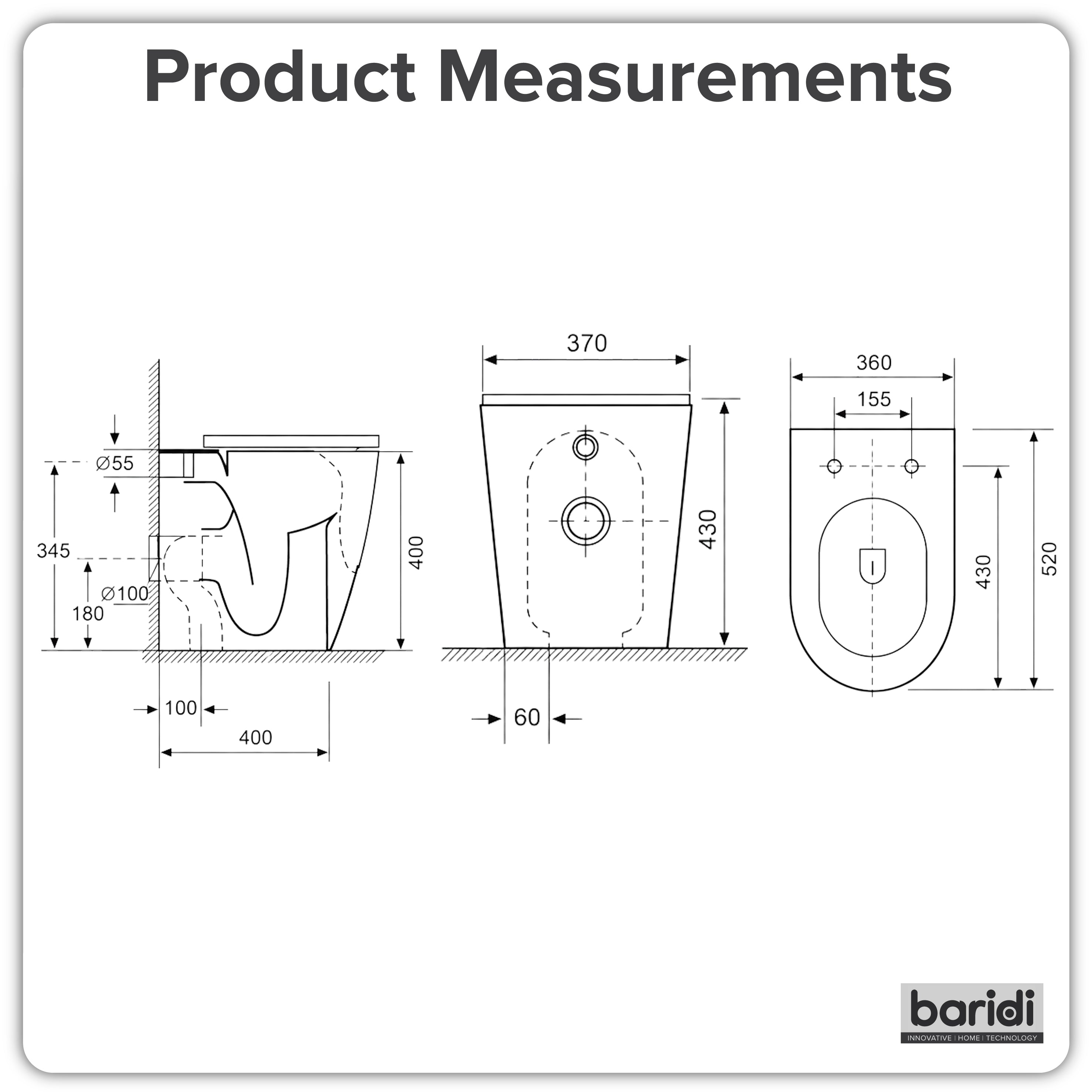 Baridi Back-to-Wall Toilet with Soft Close Seat & Rimless Flush, White - DH334