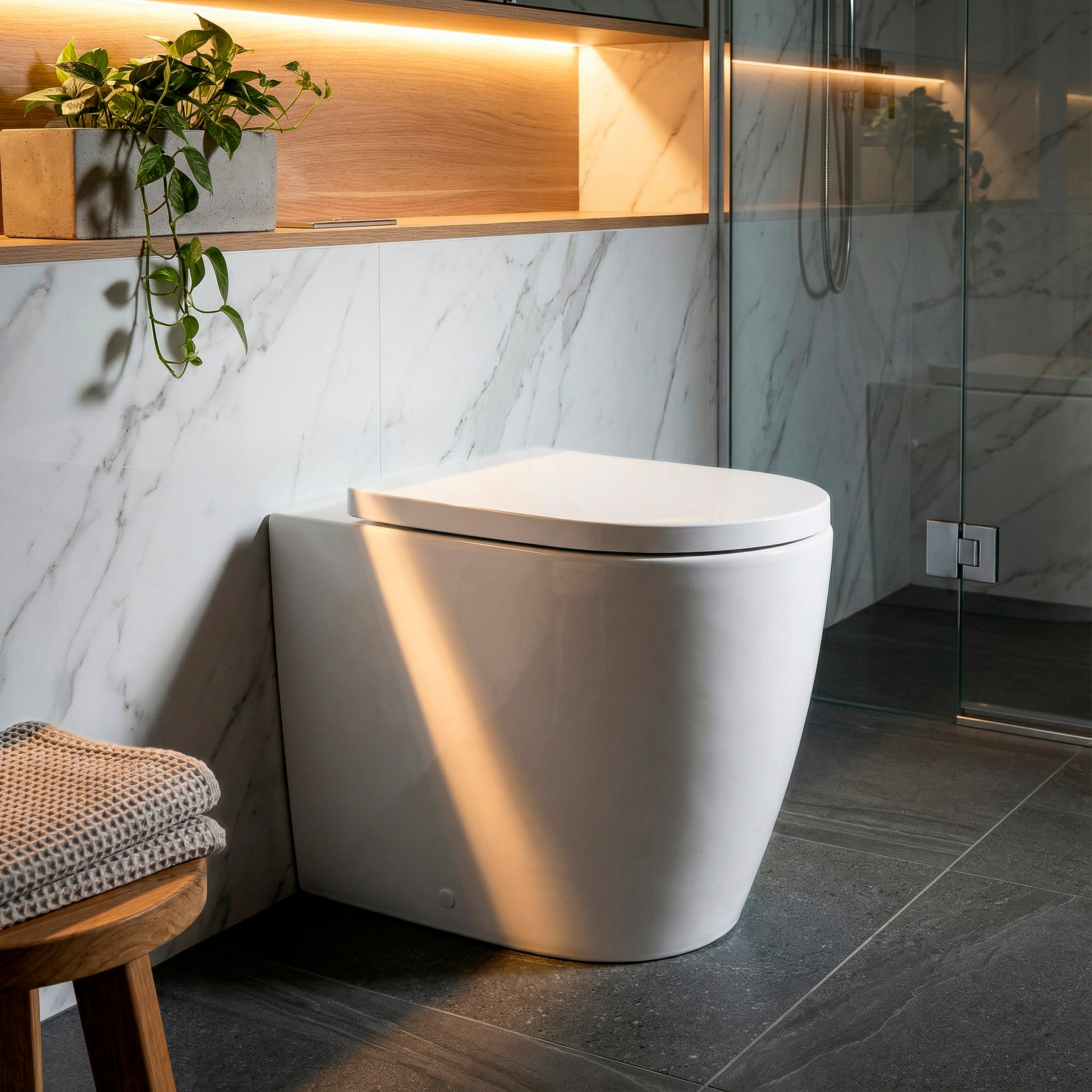 Baridi Back-to-Wall Toilet with Soft Close Seat & Rimless Flush, White - DH334