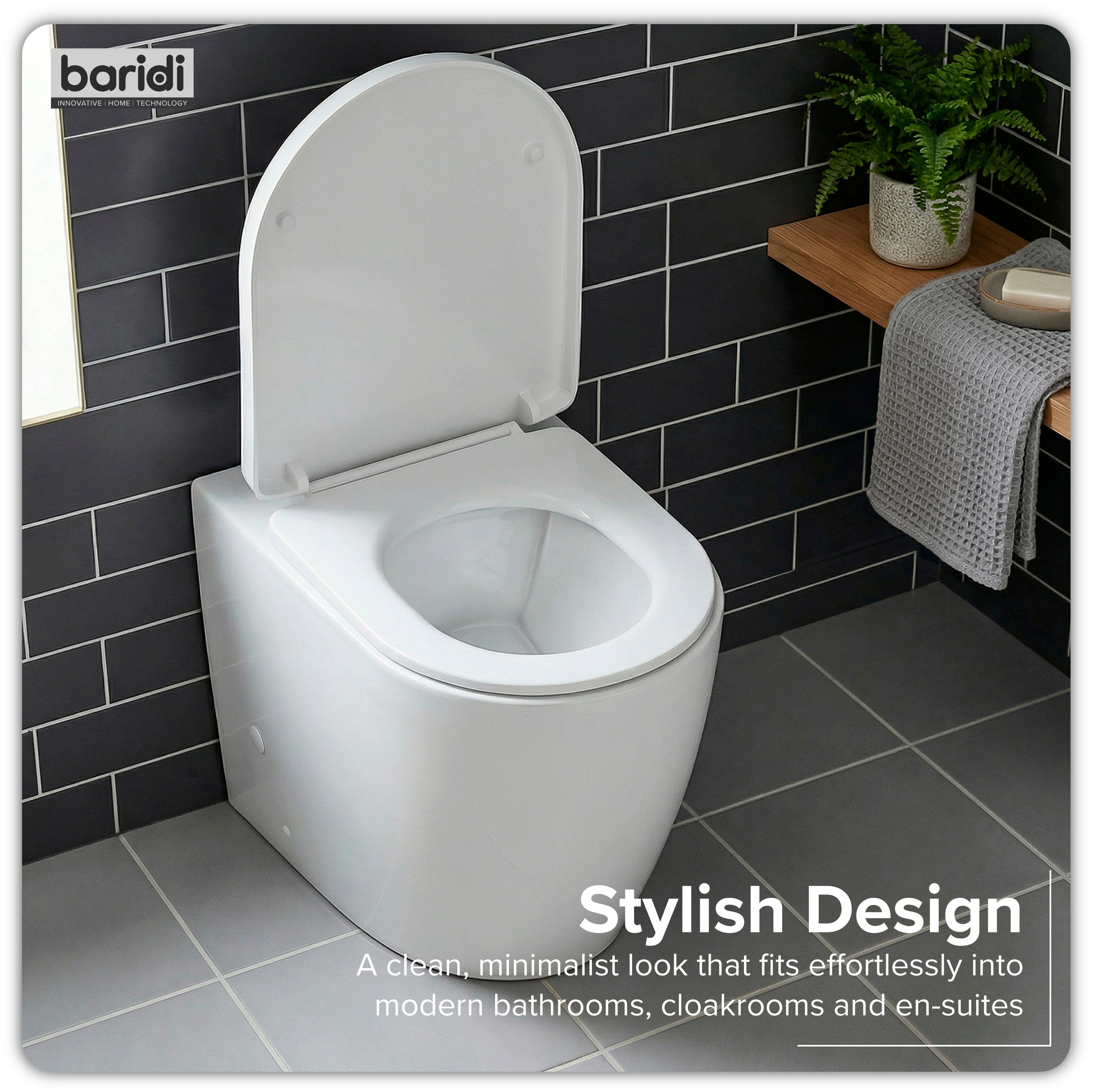 Baridi Back-to-Wall Toilet with Soft Close Seat & Rimless Flush, White - DH334