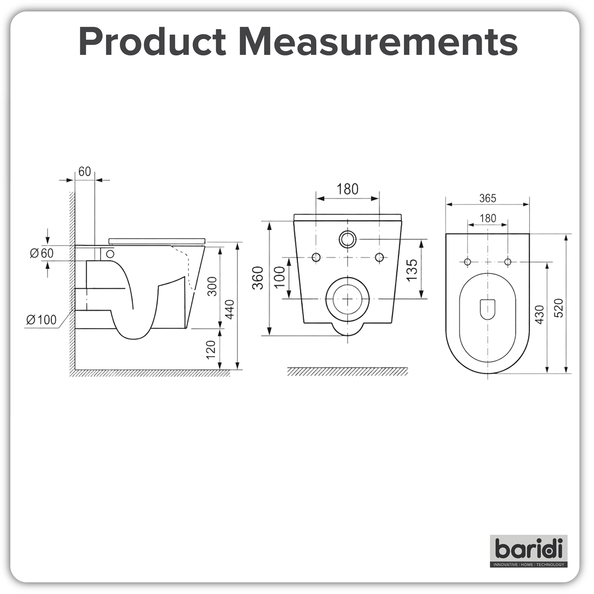 Baridi Wall Hung Toilet with Soft Close Seat & Rimless Flush, White - DH335