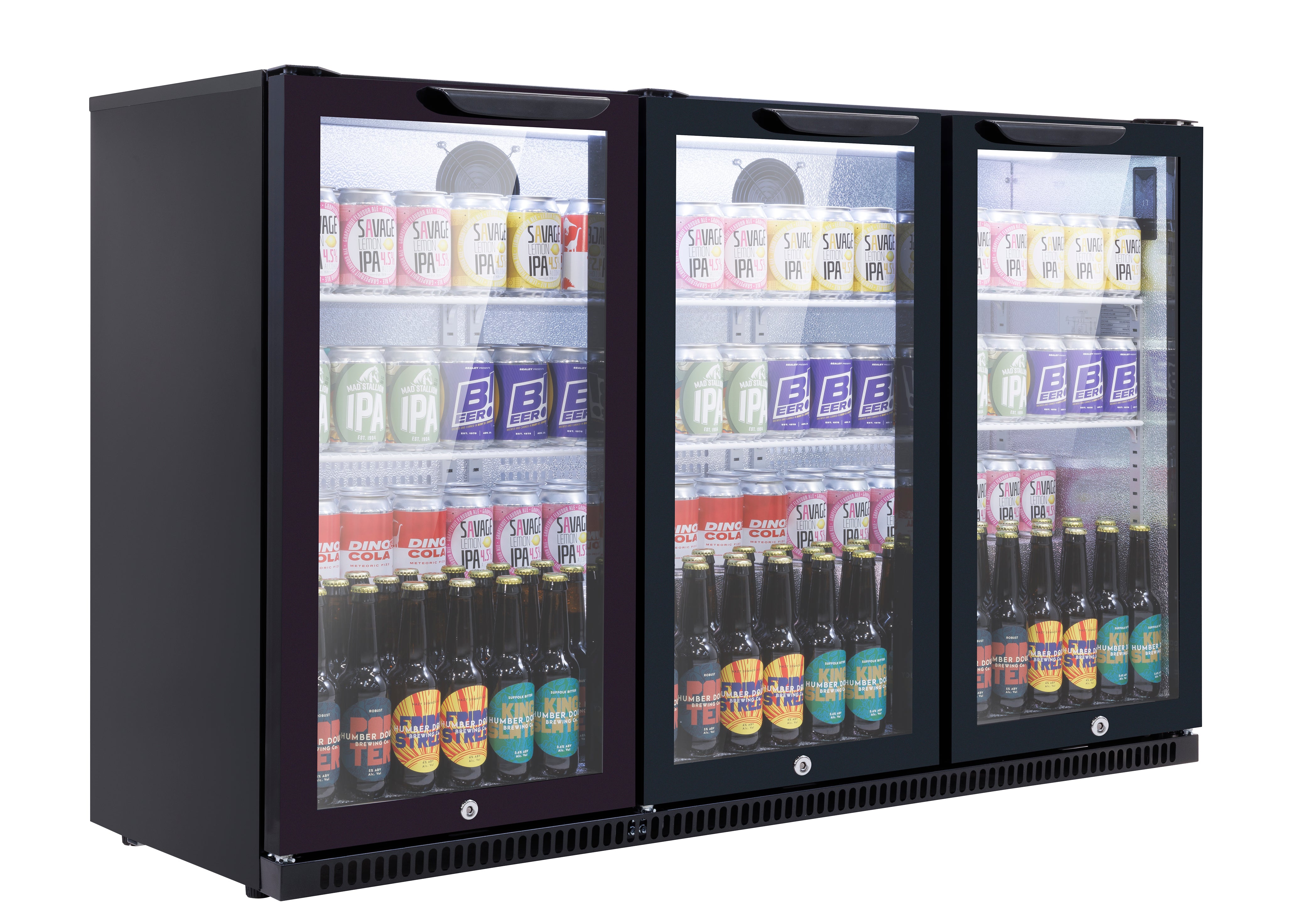 Baridi Back Bar Drinks Fridge/Cooler with Triple Hinged Door 307L, Black – DH336