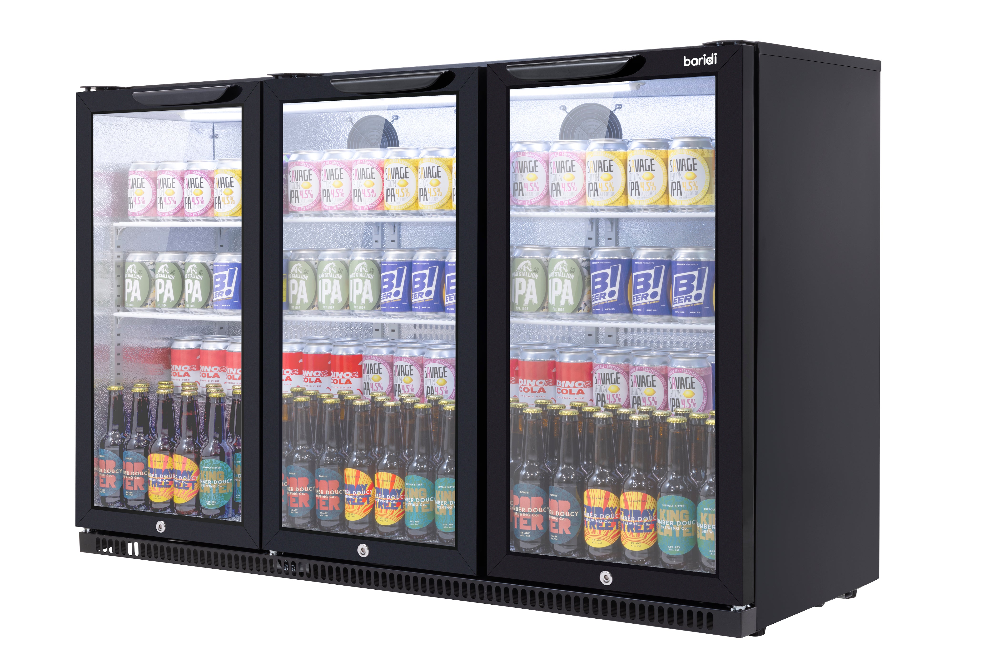 Baridi Back Bar Drinks Fridge/Cooler with Triple Hinged Door 307L, Black – DH336