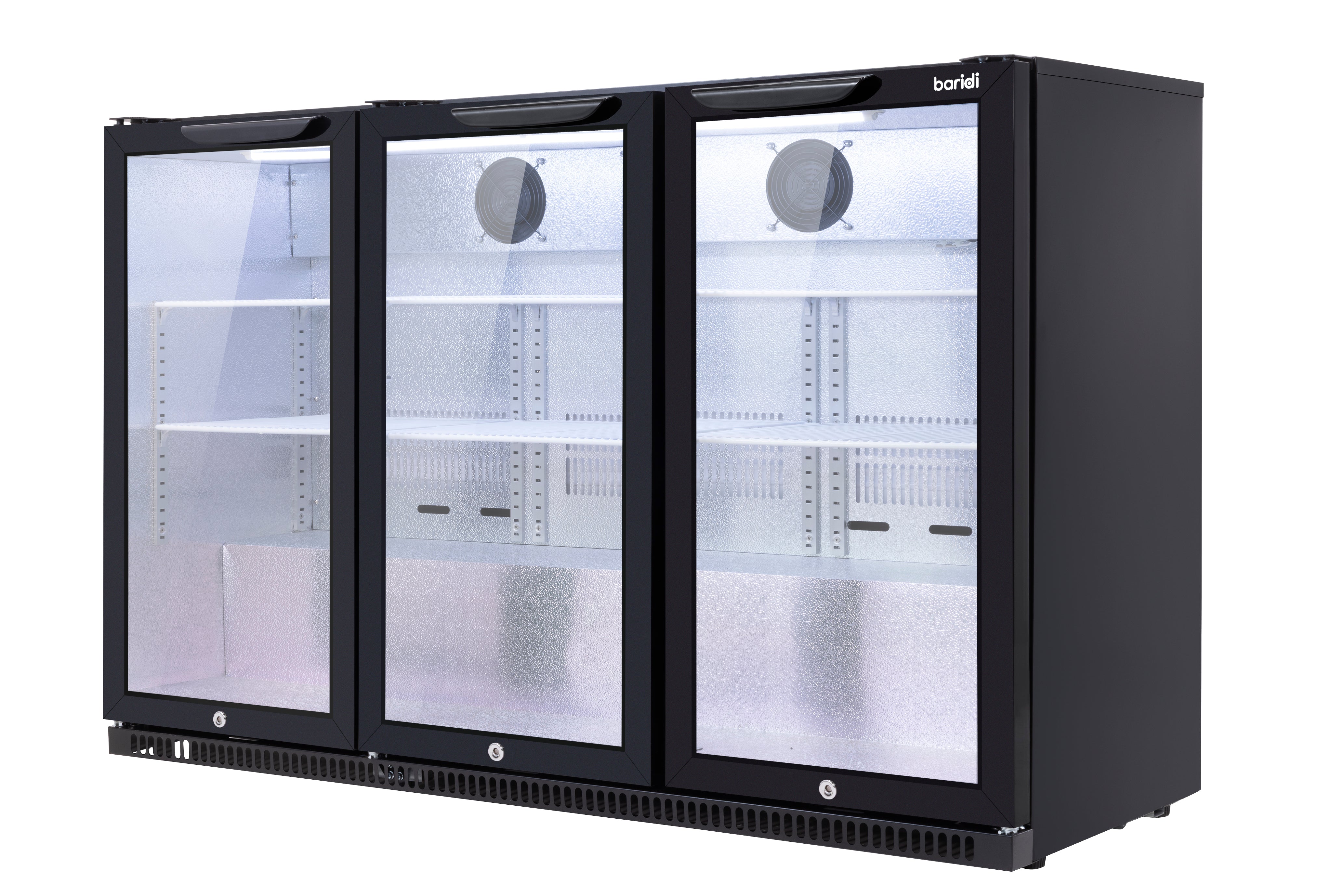 Baridi Back Bar Drinks Fridge/Cooler with Triple Hinged Door 307L, Black – DH336
