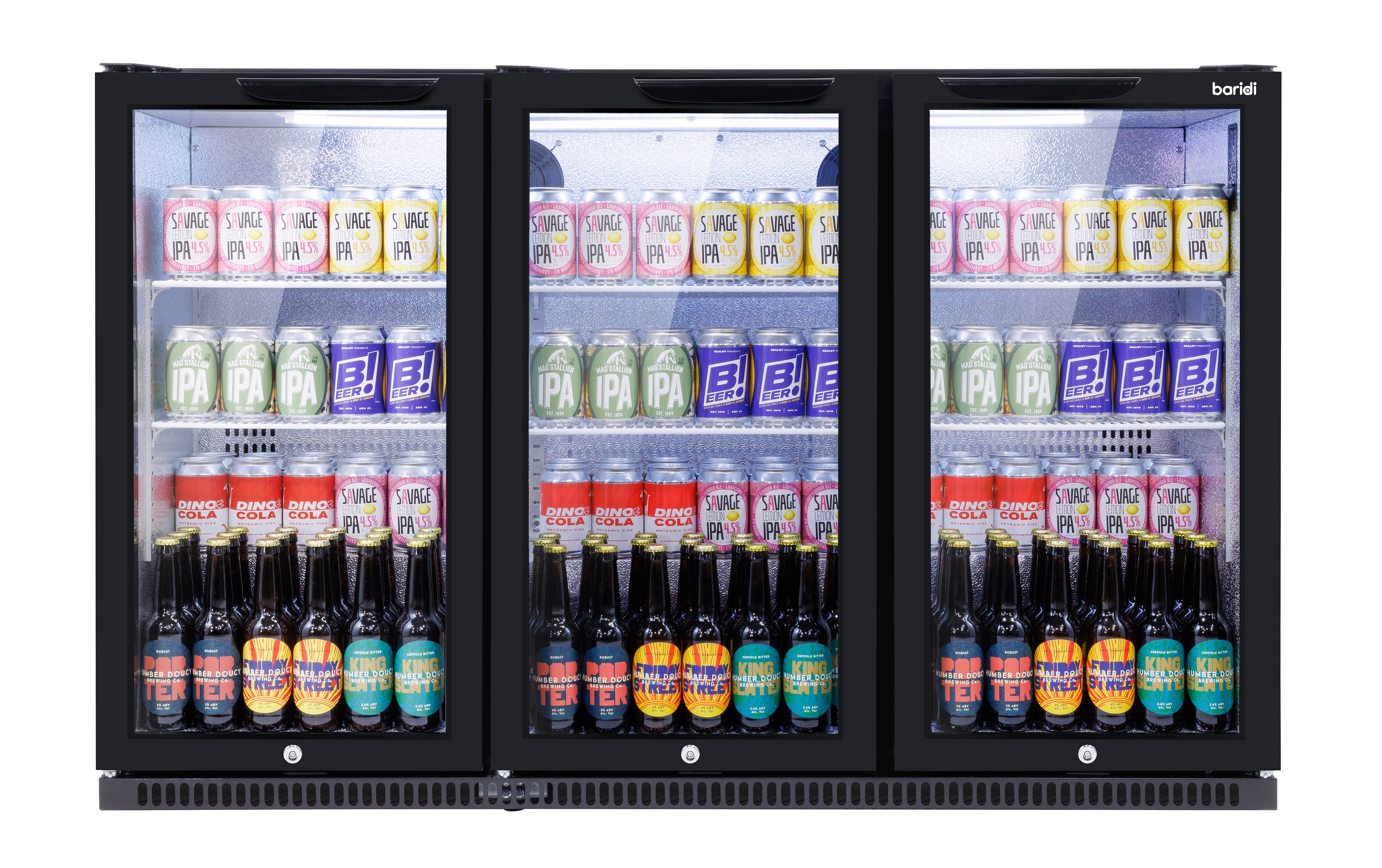 Baridi Back Bar Drinks Fridge/Cooler with Triple Hinged Door 307L, Black – DH336