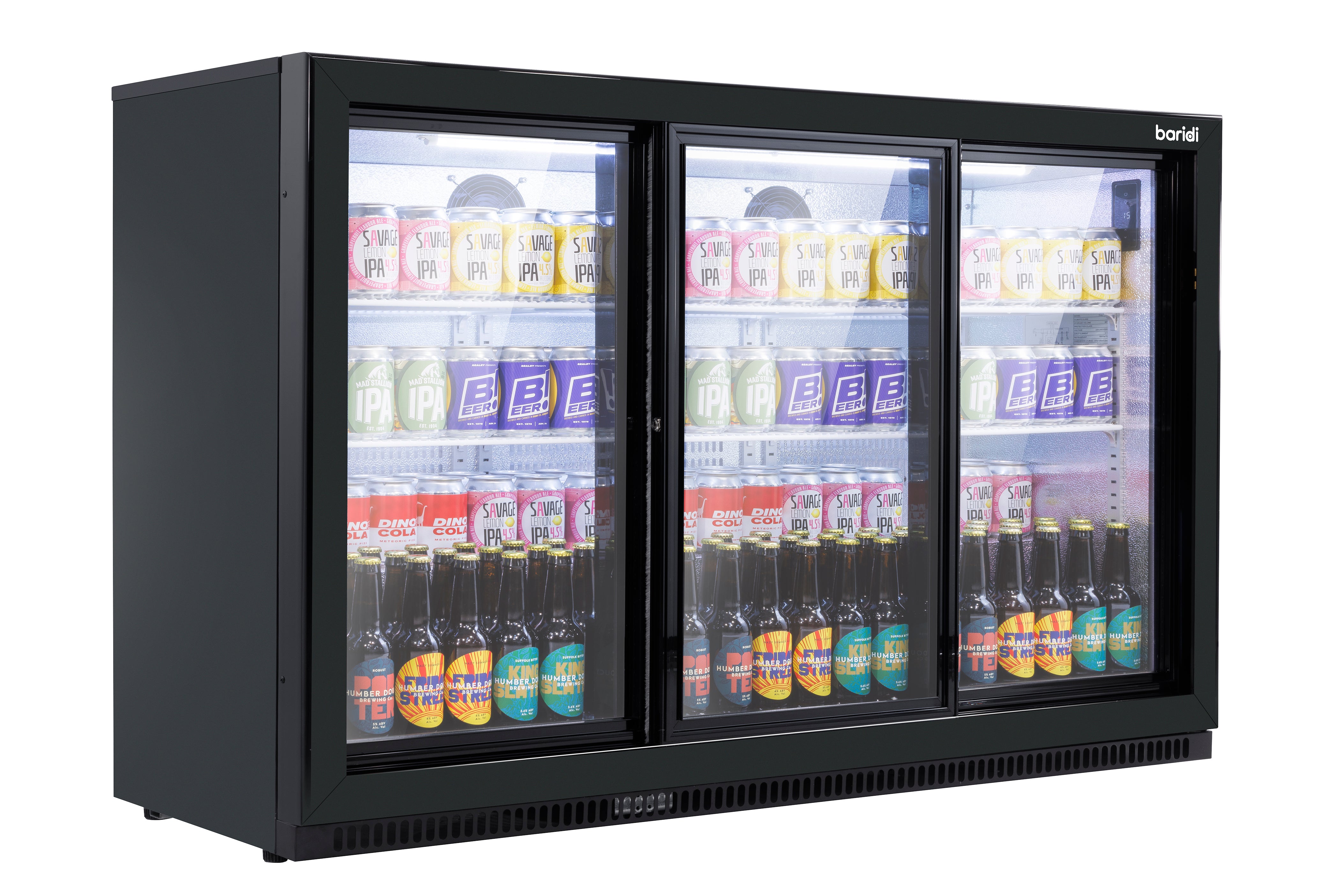 Baridi Back Bar Drinks Fridge/Cooler with Triple Sliding Door 307L, Black – DH337