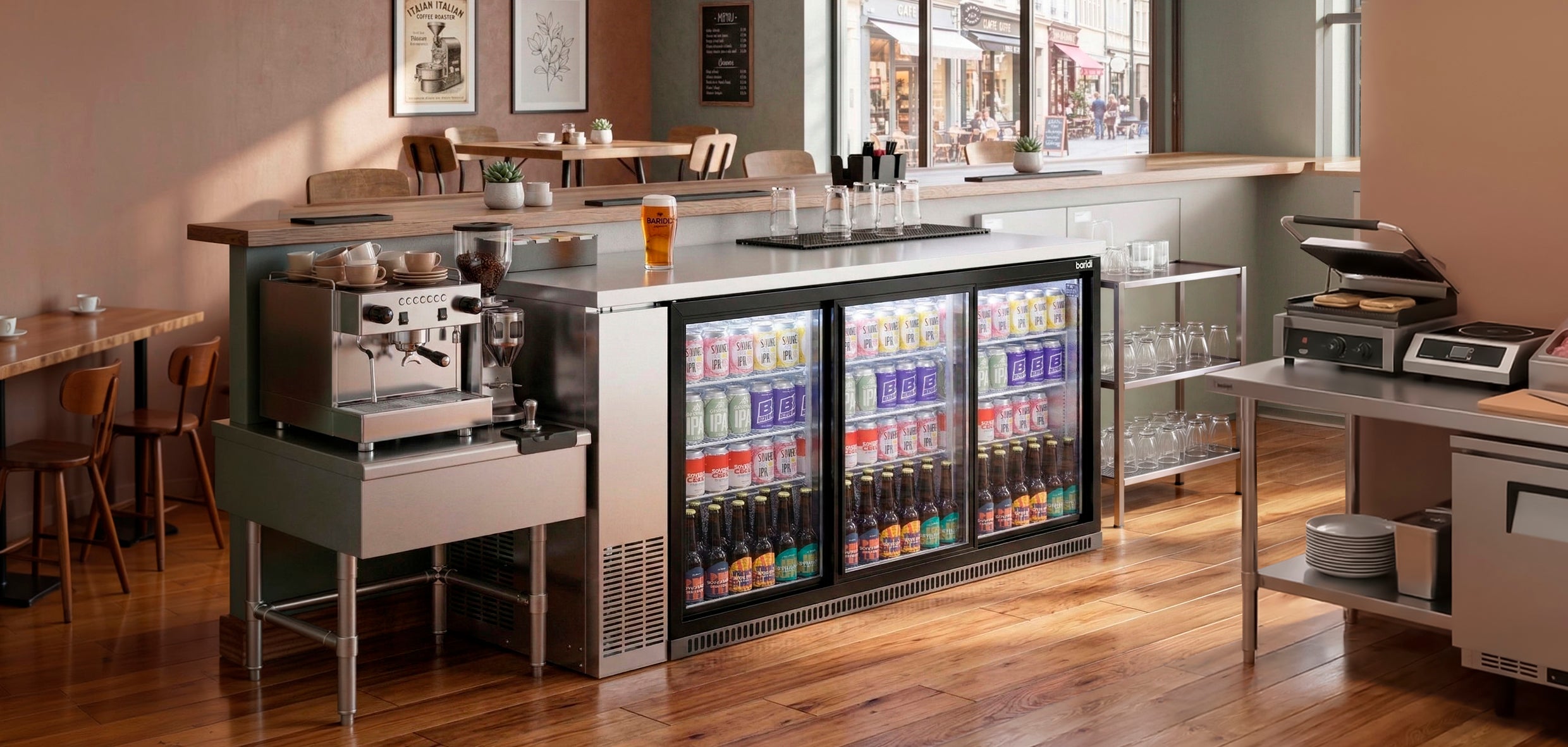 Baridi Back Bar Drinks Fridge/Cooler with Triple Sliding Door 307L, Black – DH337