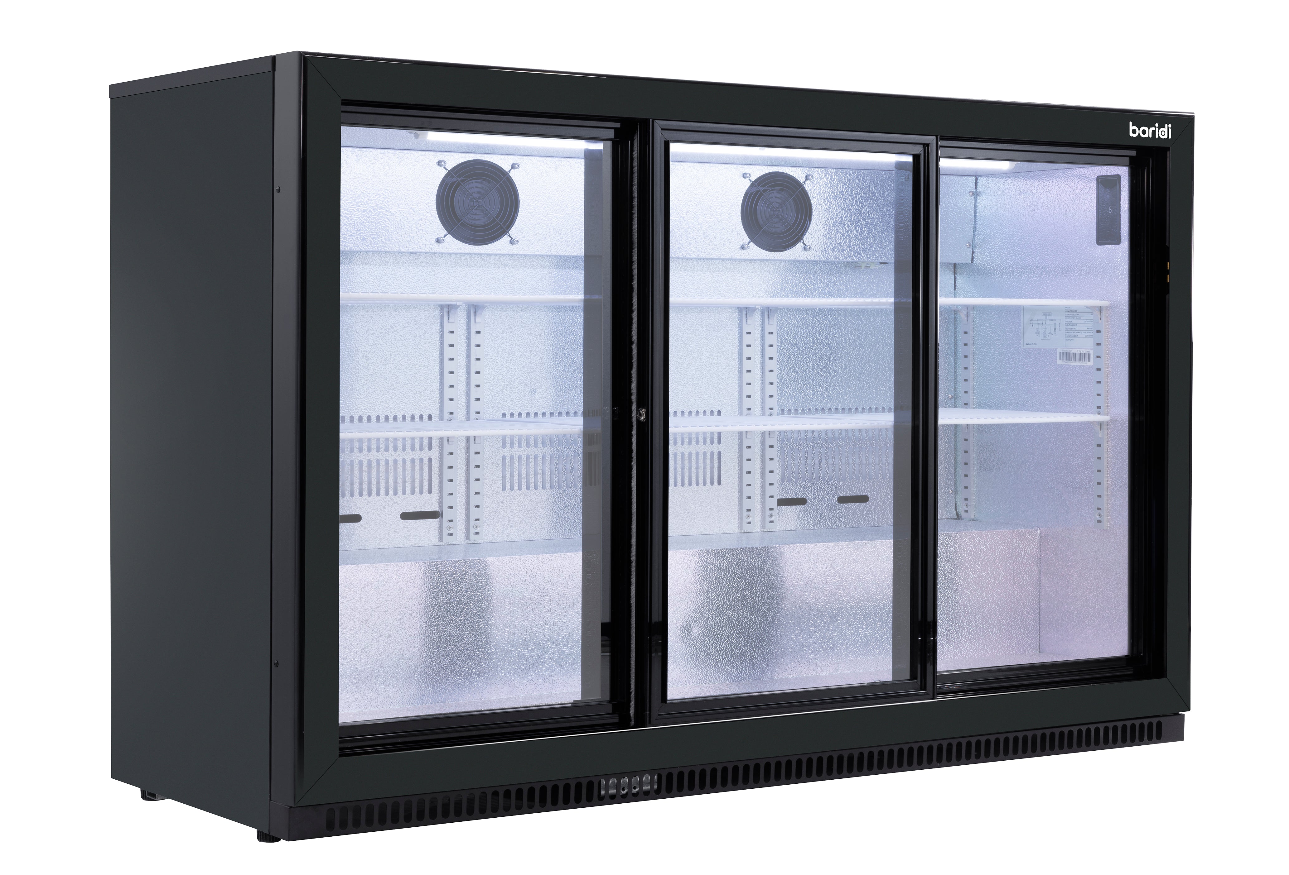Baridi Back Bar Drinks Fridge/Cooler with Triple Sliding Door 307L, Black – DH337