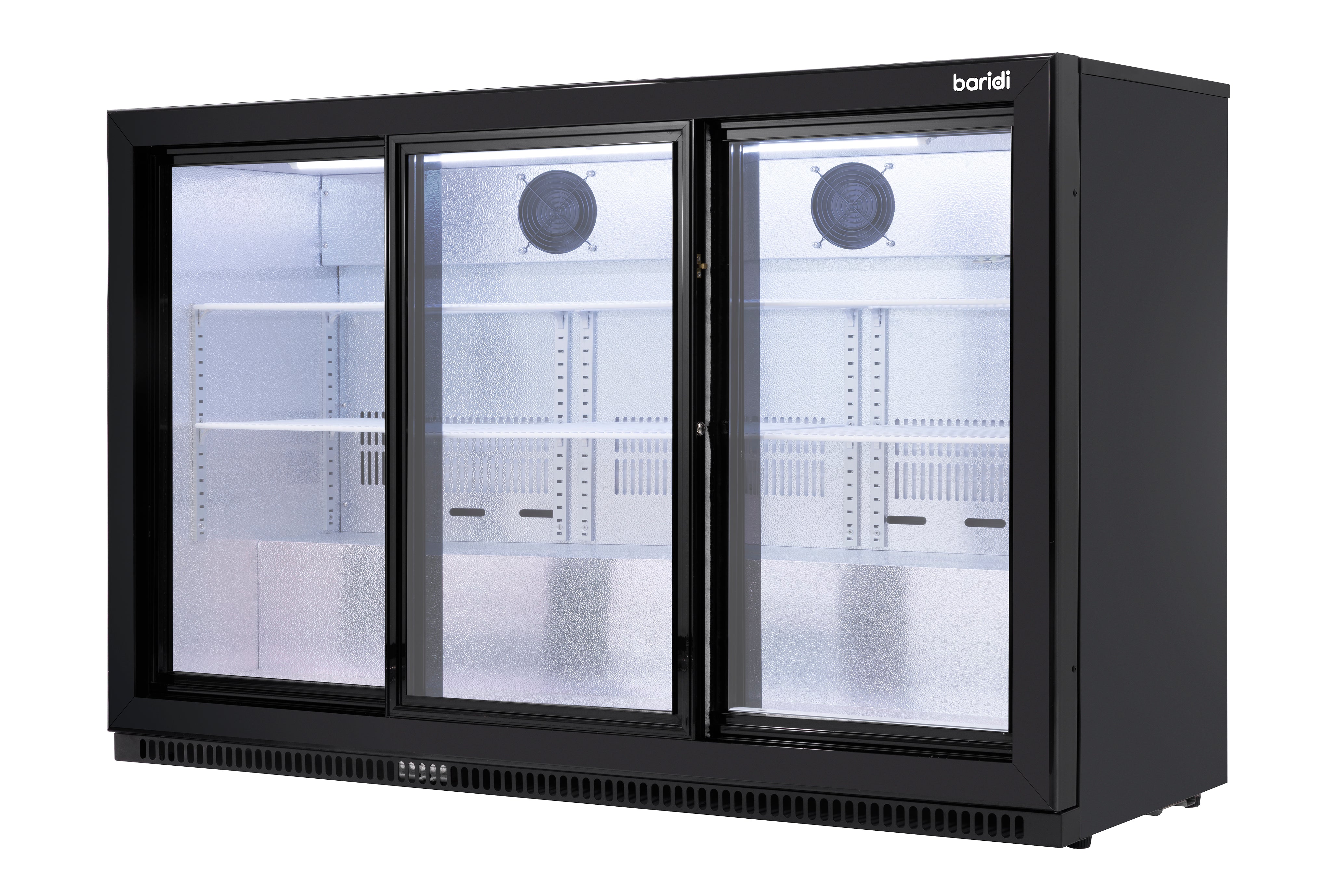 Baridi Back Bar Drinks Fridge/Cooler with Triple Sliding Door 307L, Black – DH337