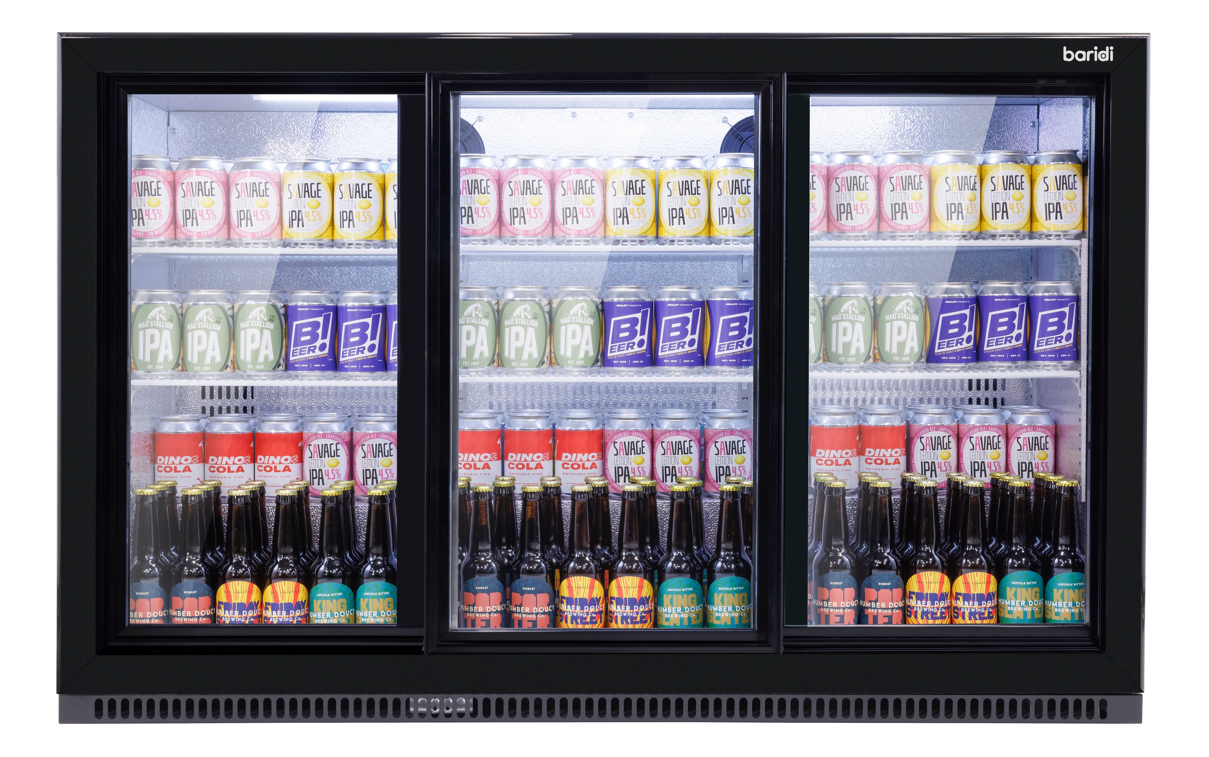 Baridi Back Bar Drinks Fridge/Cooler with Triple Sliding Door 307L, Black – DH337