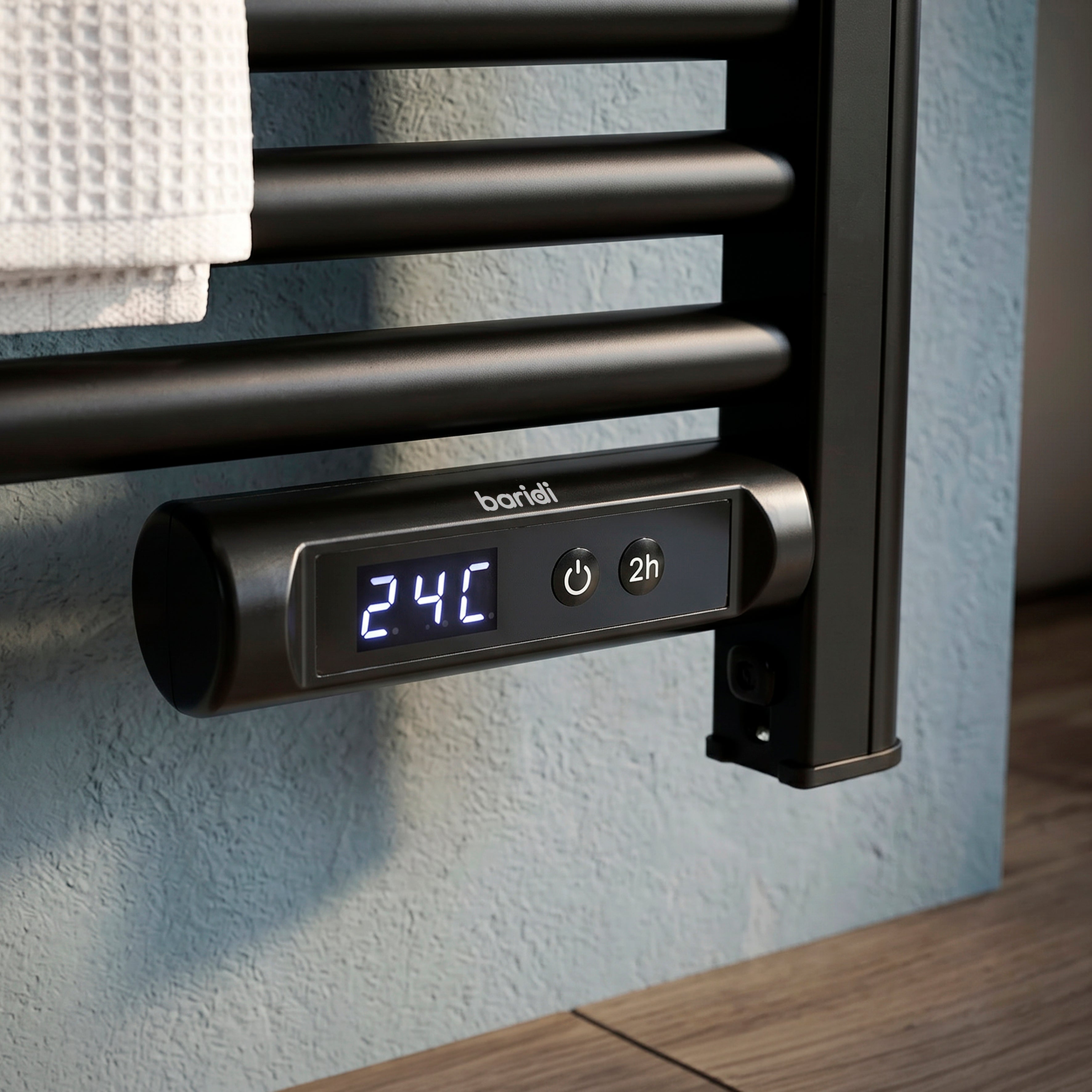 Baridi Electric Heated Towel Rail with LED Display, Black - DH371
