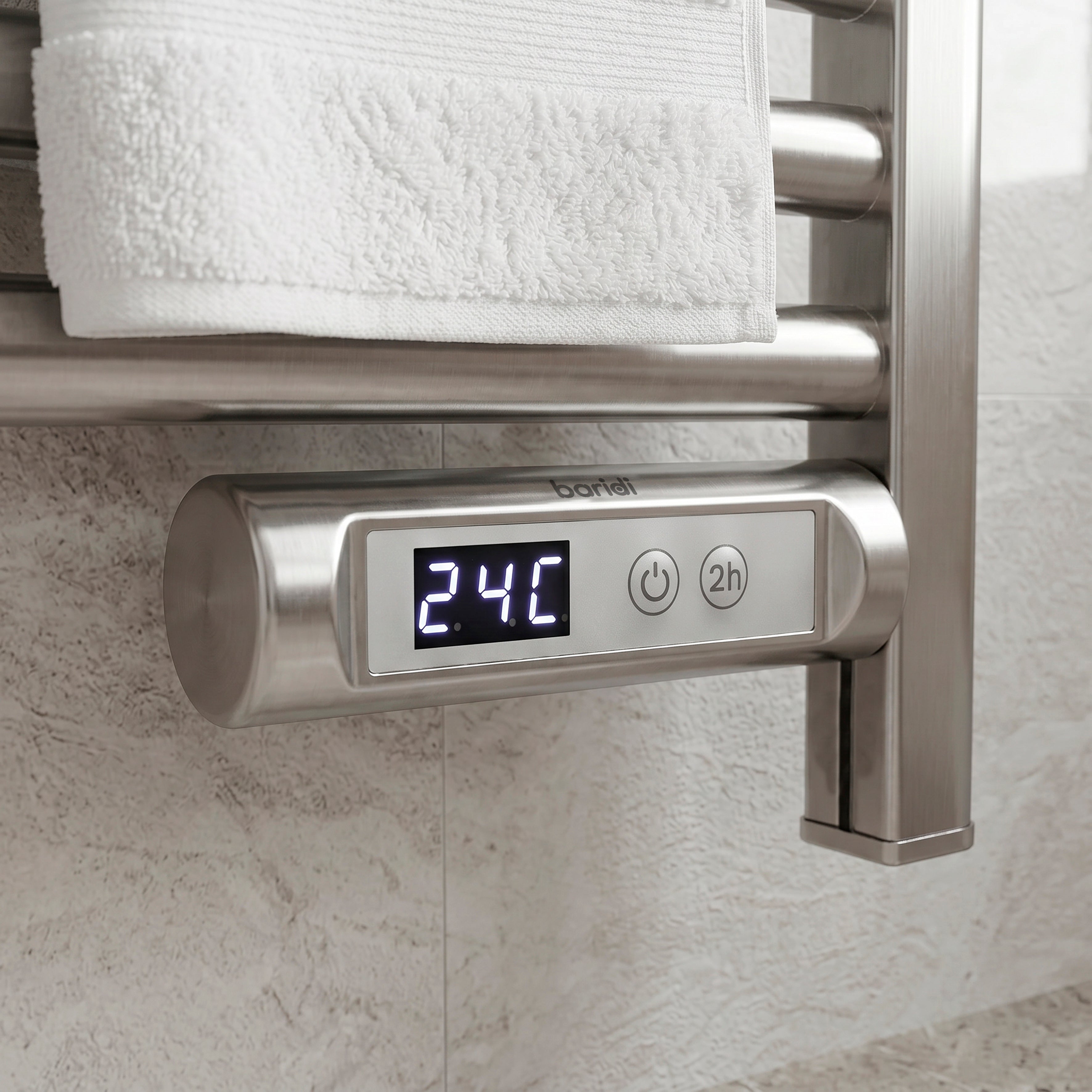 Baridi Electric Heated Towel Rail with LED Display, Silver - DH372