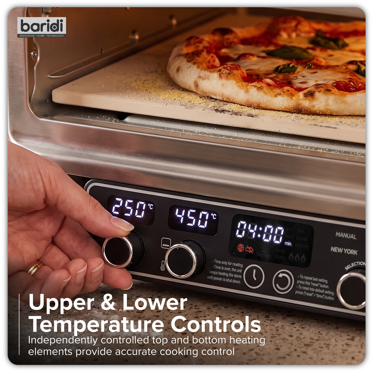 Baridi Electric Pizza Oven 14" with Pizza Peel, Black/Stainless Steel - DH377