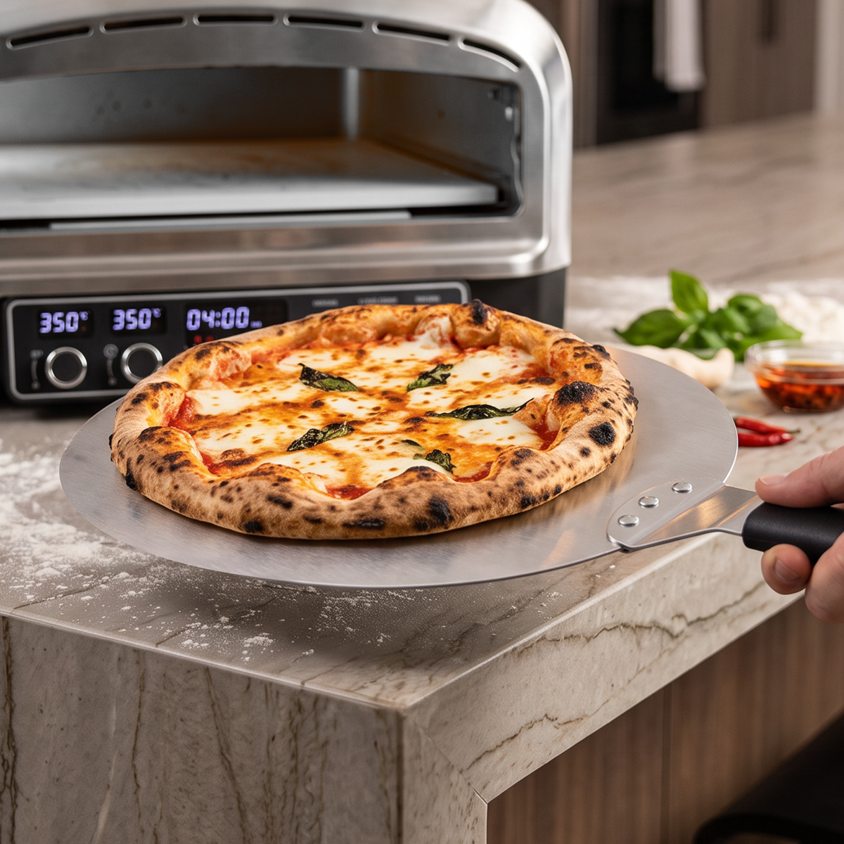 Baridi Electric Pizza Oven 14" with Pizza Peel, Black/Stainless Steel - DH377